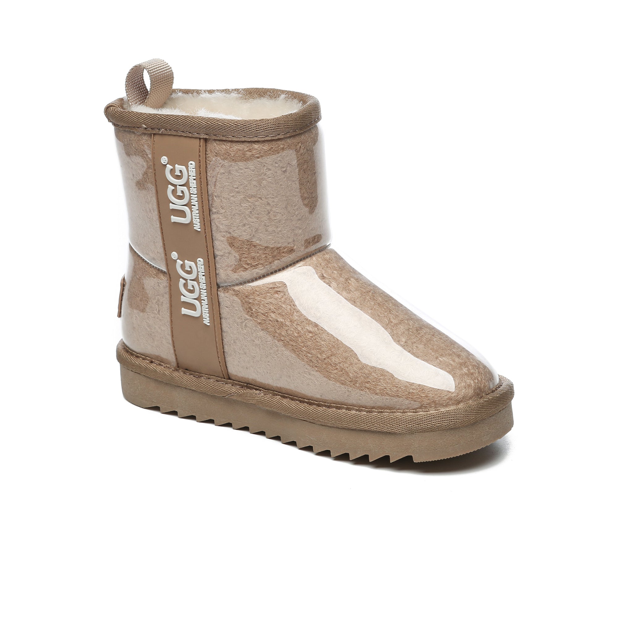 Kids waterproof UGG boots in chestnut color from EverUgg featuring plush lining and durable rubber soles.