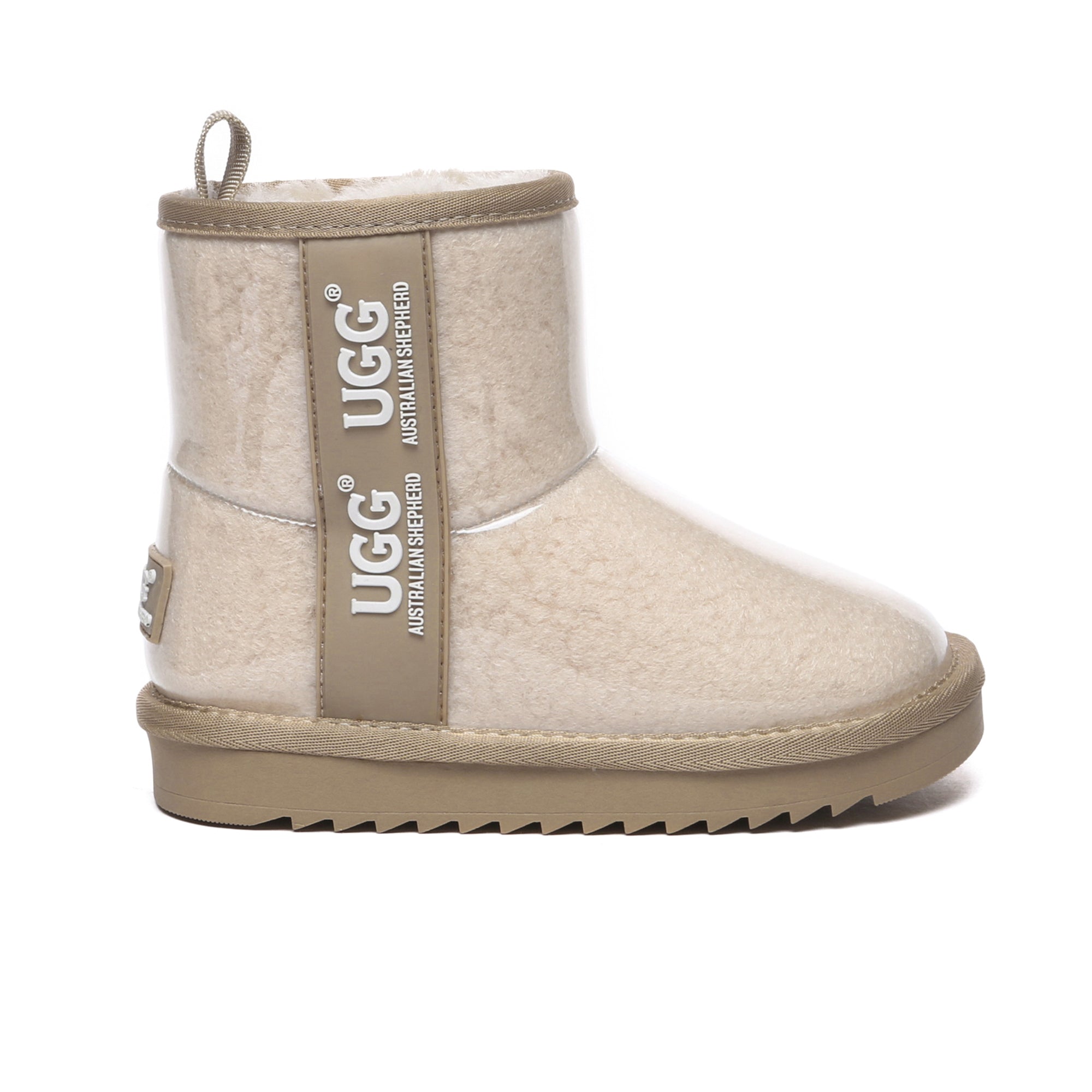 Cream-colored kids waterproof UGG boots by EverUgg, featuring cozy shearling lining and durable waterproof exterior.