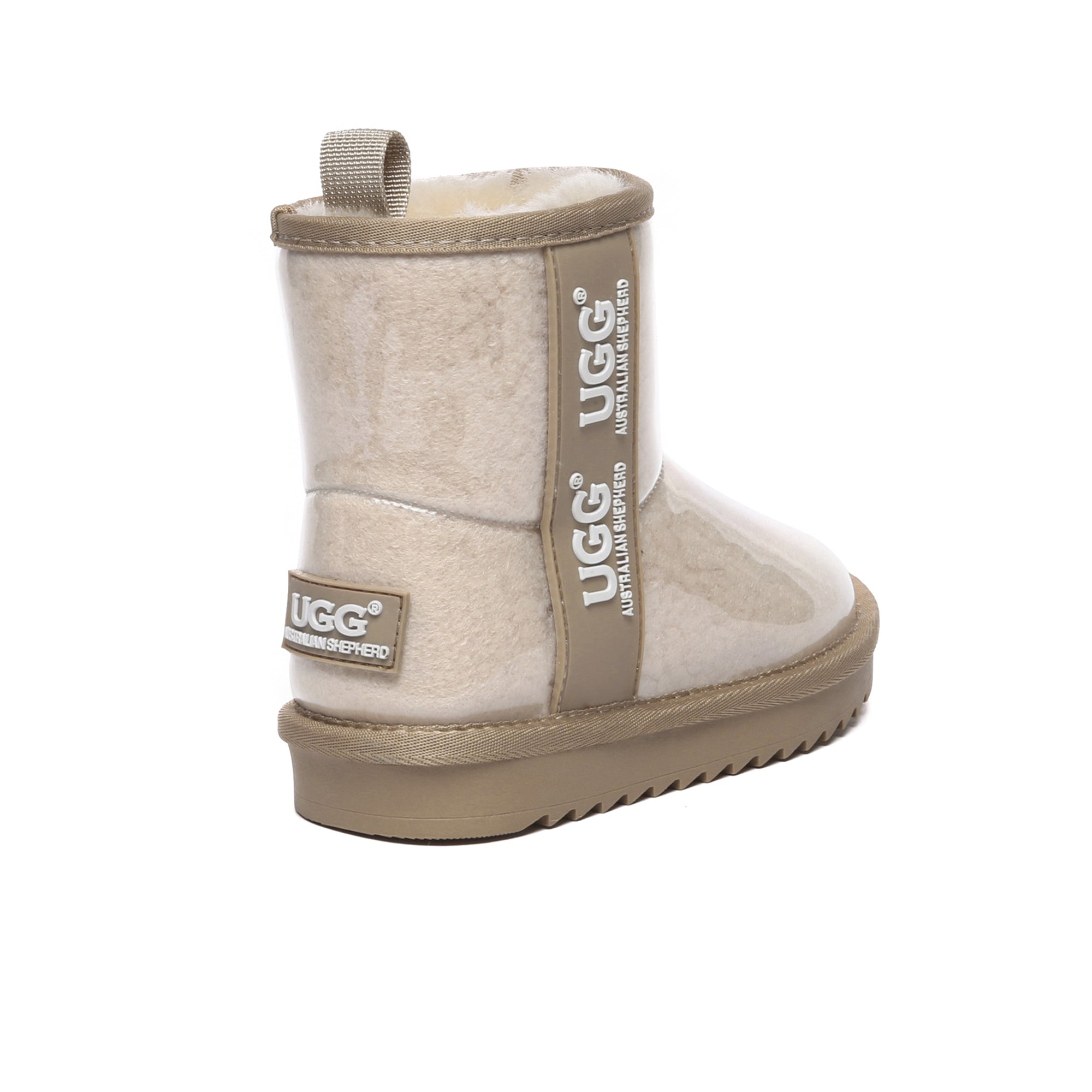 Kids waterproof UGG boots by EverUgg in cream color, featuring cozy shearling lining and durable waterproof exterior.