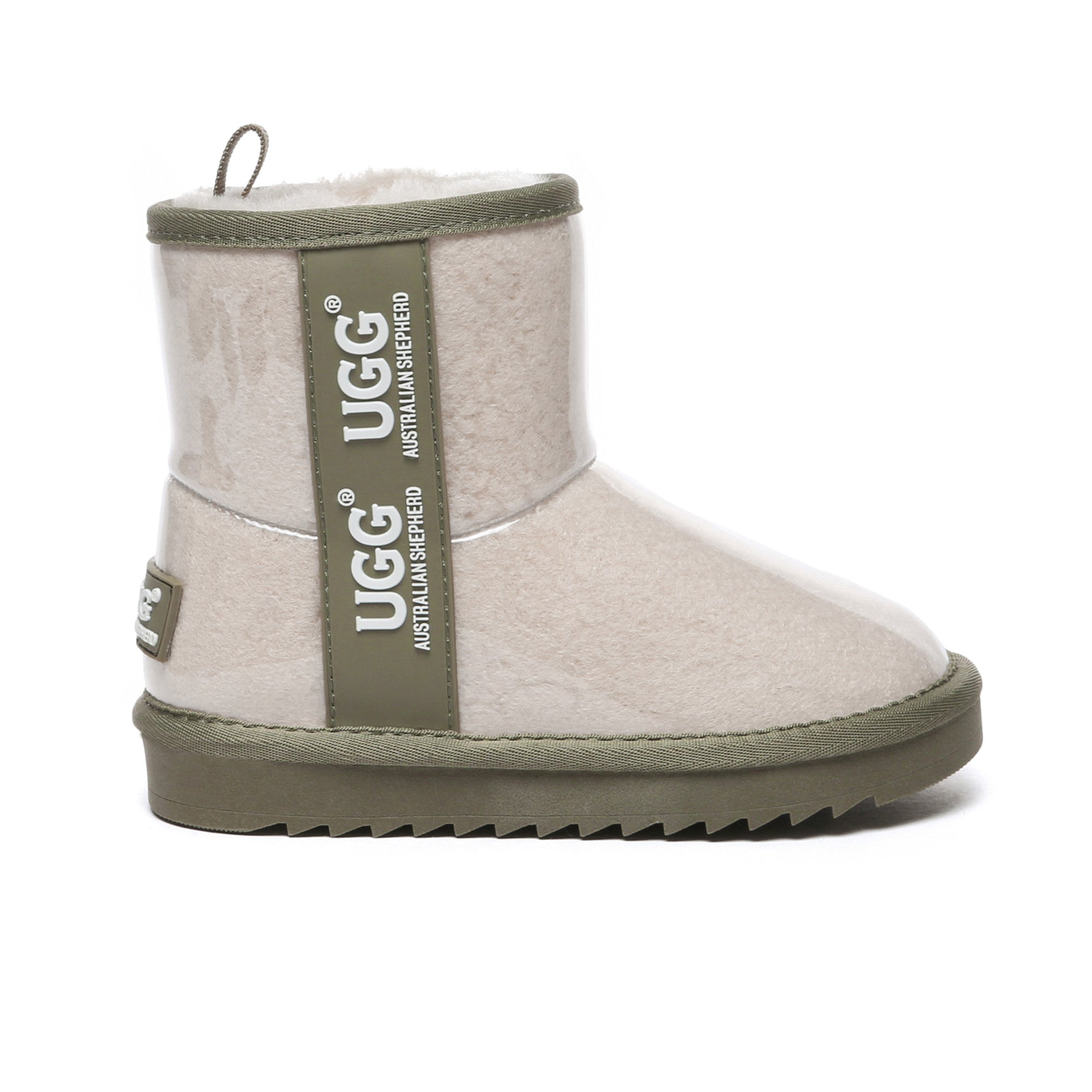 Kids waterproof UGG boots by EverUgg in cream Caribou color, showing cozy, waterproof kids UGG boots with plush interior.