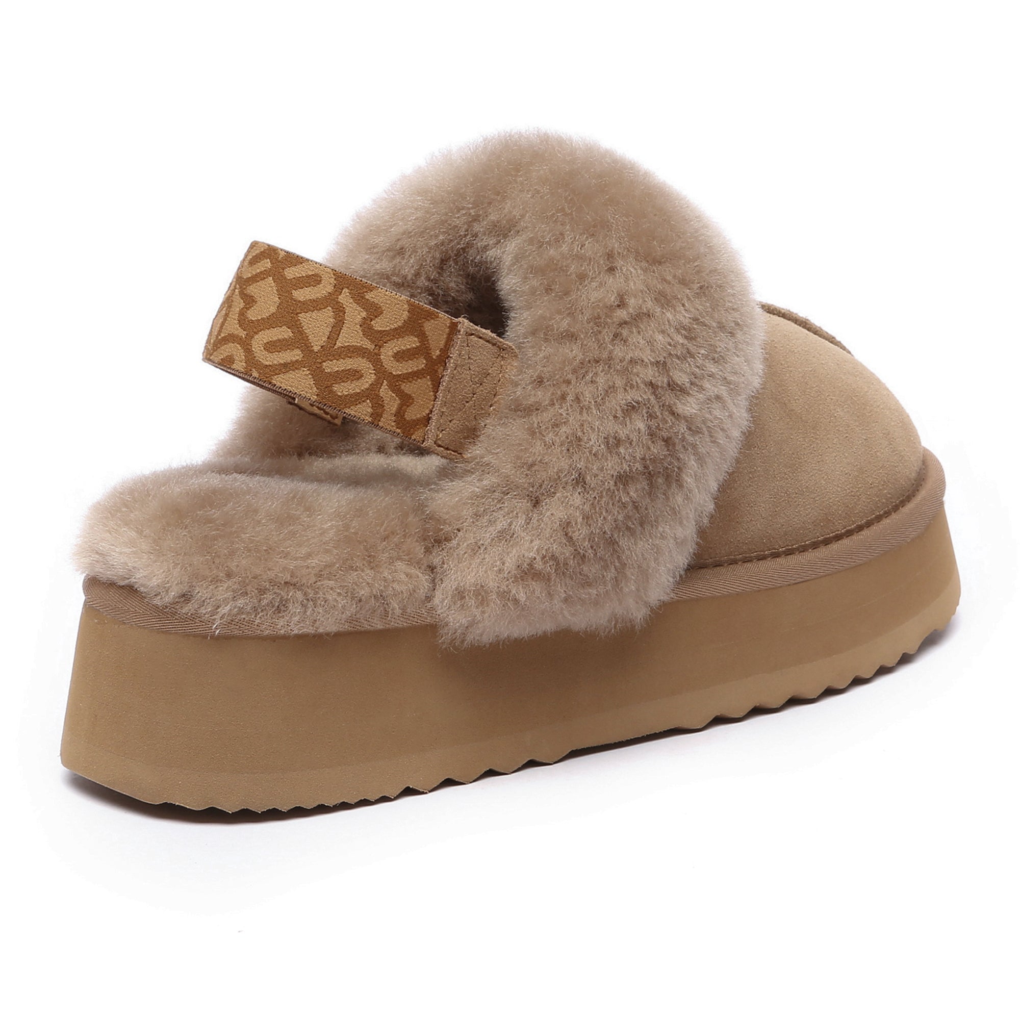 EverUgg Kirra Platform UGG slippers in caramel color, featuring a comfortable platform sole and cozy shearling lining.