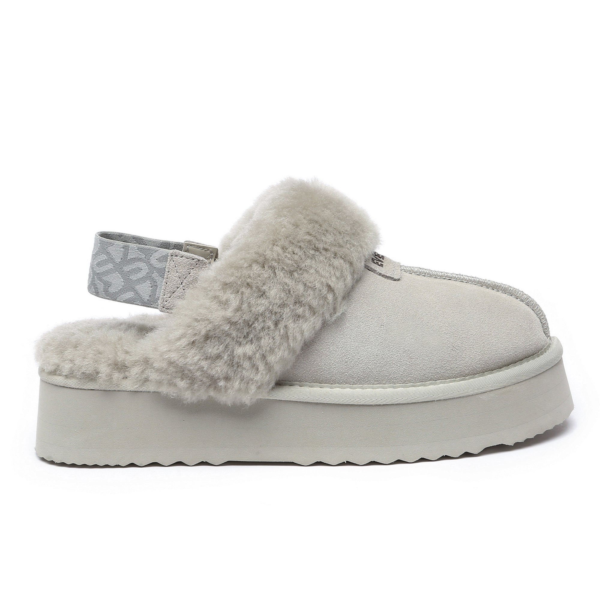 EverUgg Kirra platform slippers in goat grey featuring a cozy, elevated sole and plush material for comfortable wear.