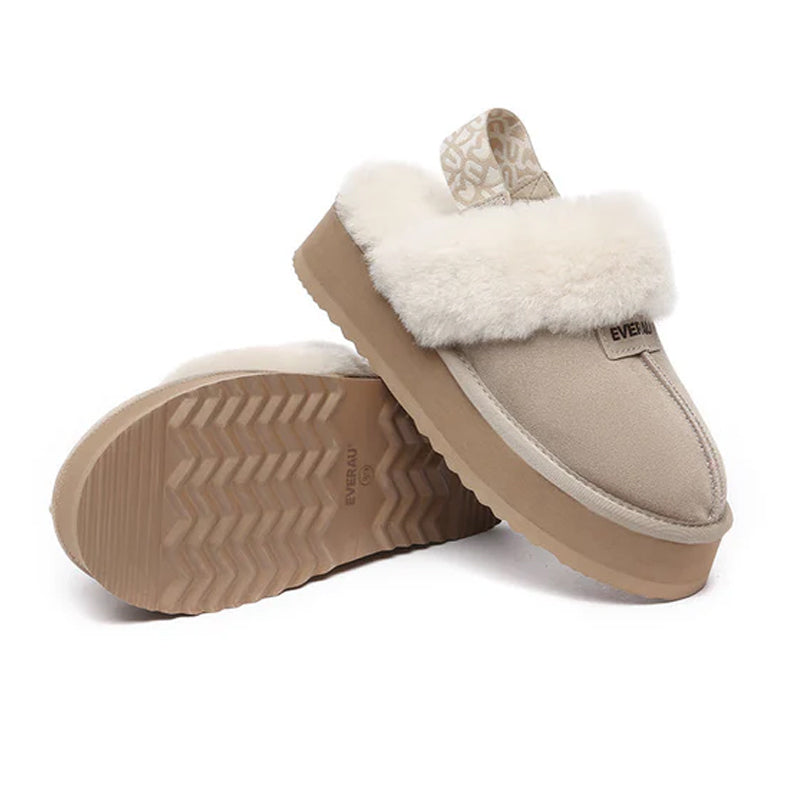 EverUgg Kirra platform slippers in sand color, featuring a comfortable slip-on design and chunky sole for casual wear.