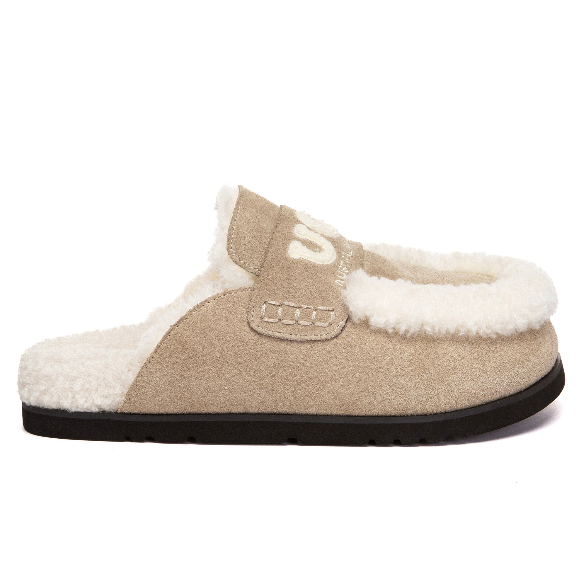 EverUgg Laura shearling logo slippers with plush interior and soft sole, featuring UGG branding and cozy design.