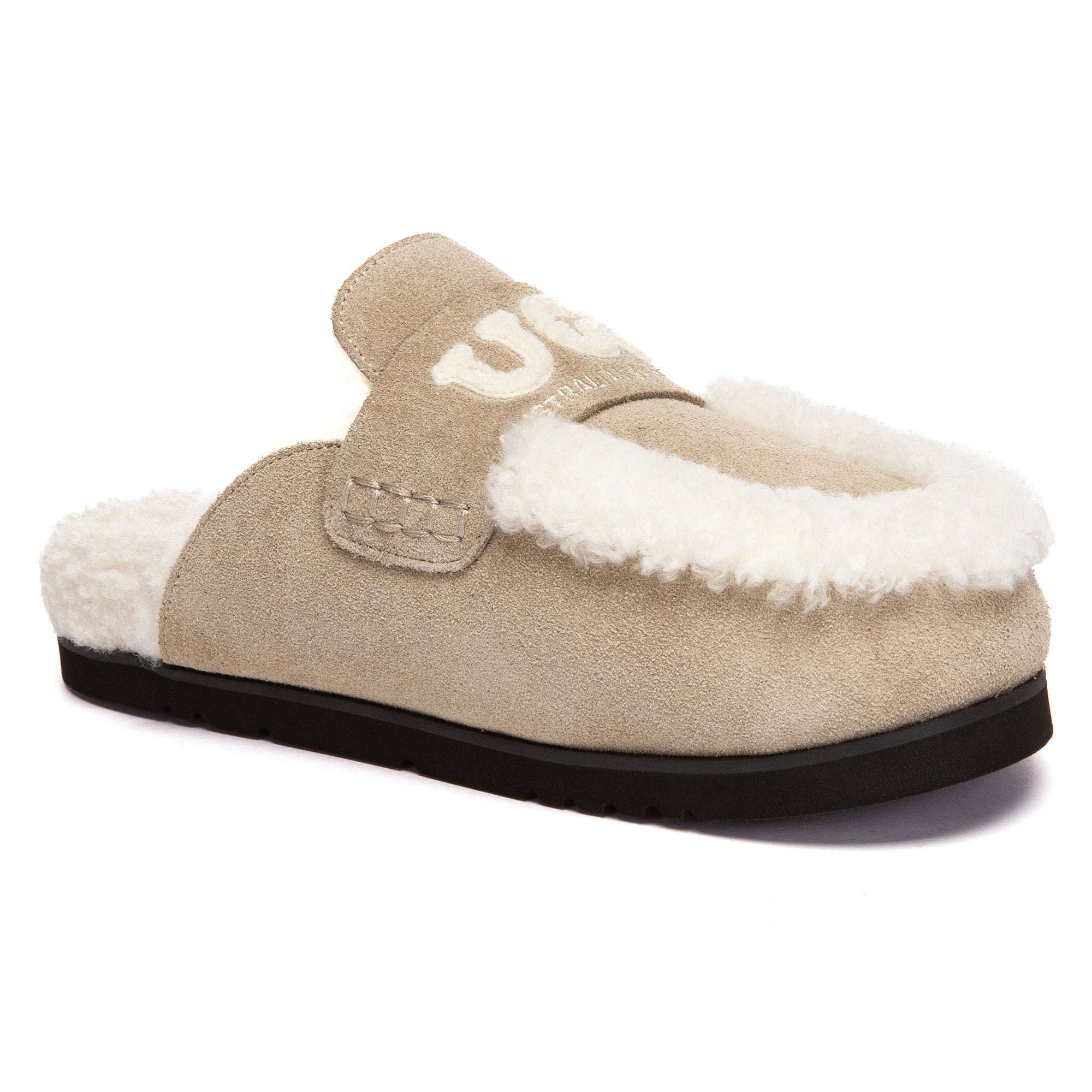 EverUgg Laura shearling logo slippers with plush lining and cozy design, perfect for indoor comfort and style.