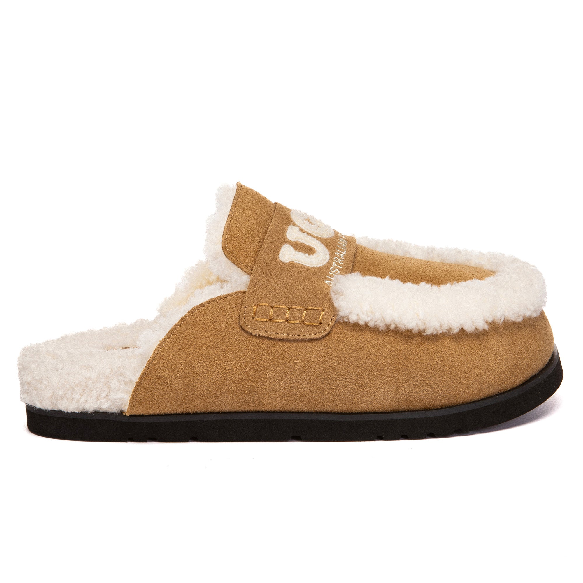 EverUgg Laura Shearling Logo Slippers with cozy shearling lining and UGG branding, designed for comfort and style.