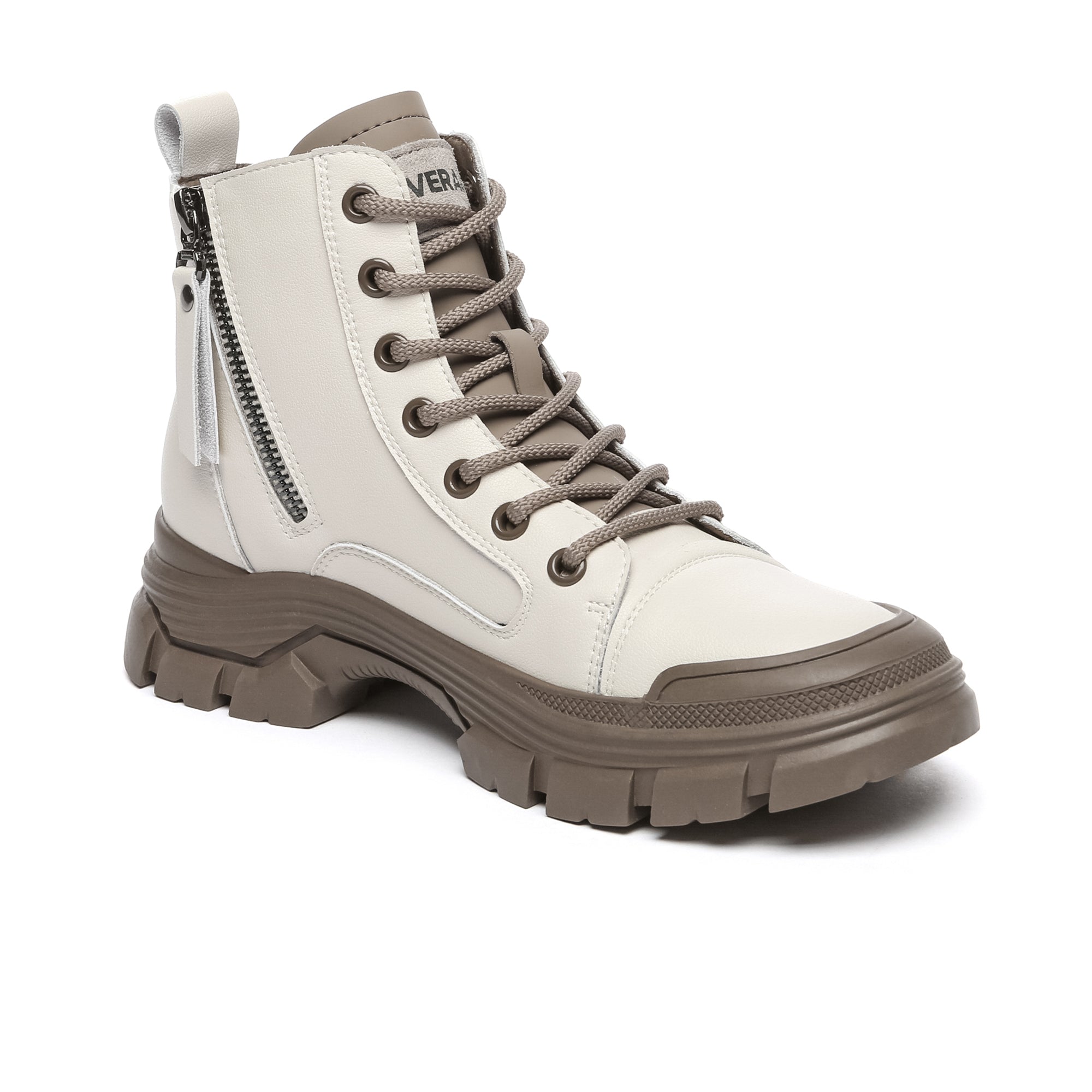 EverUgg leather lace-up chunky boots with zipper detail, stylish women's sneakers with thick soles and rugged design.