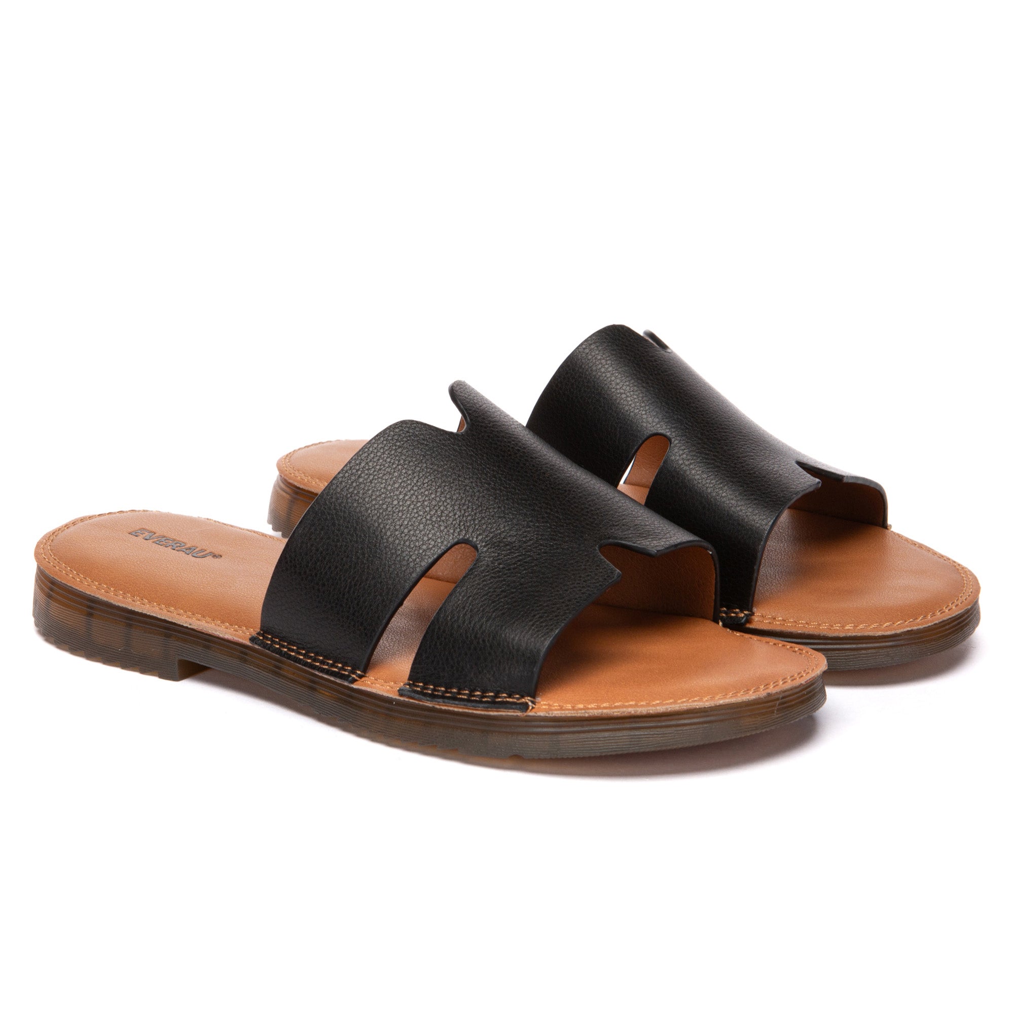 EverUgg leather woven flat slides for women, showcasing stylish slip-on slippers with a woven design and comfortable flat sole.