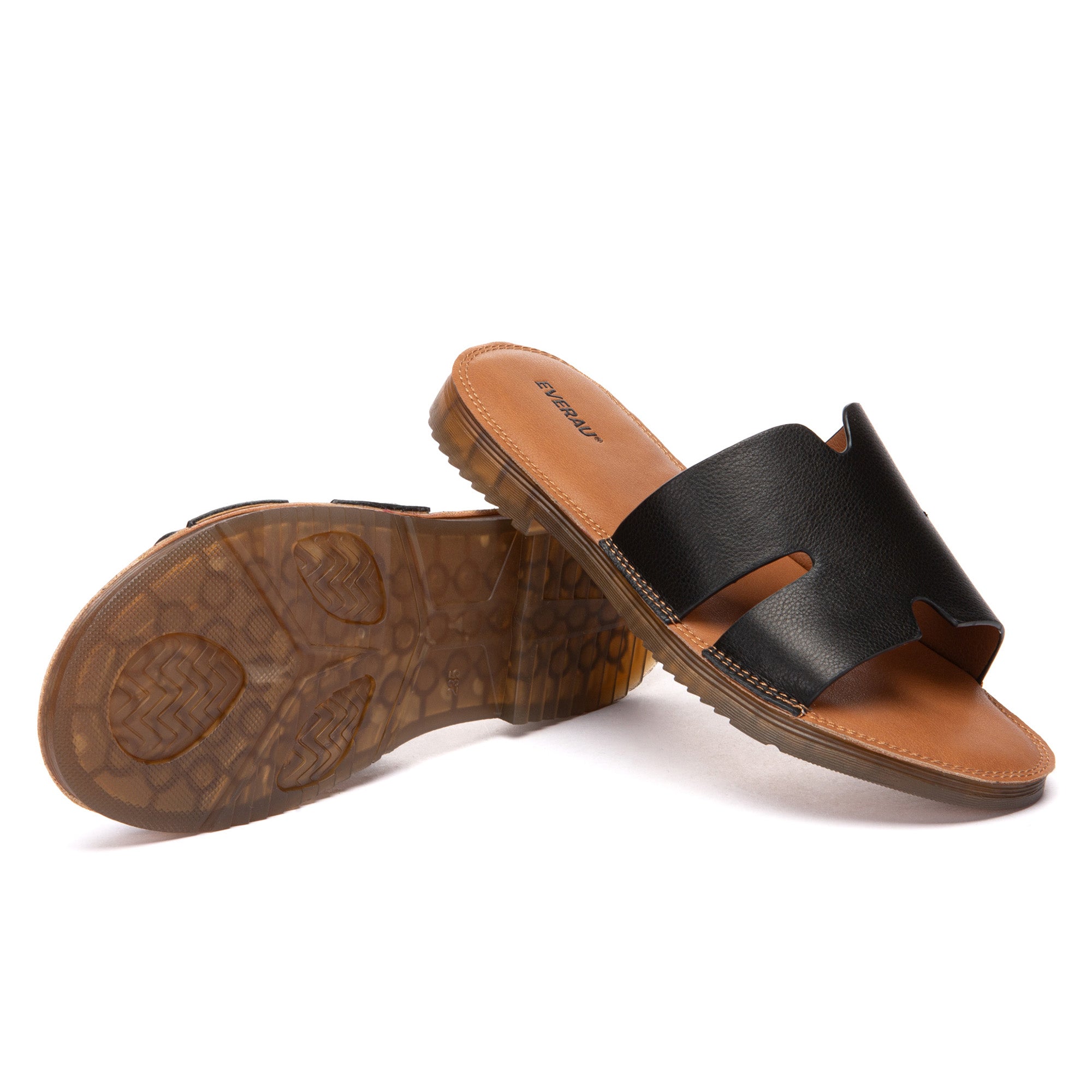 EverUgg leather woven flat slides for women, stylish slip-on slippers with a woven design and comfortable flat sole.