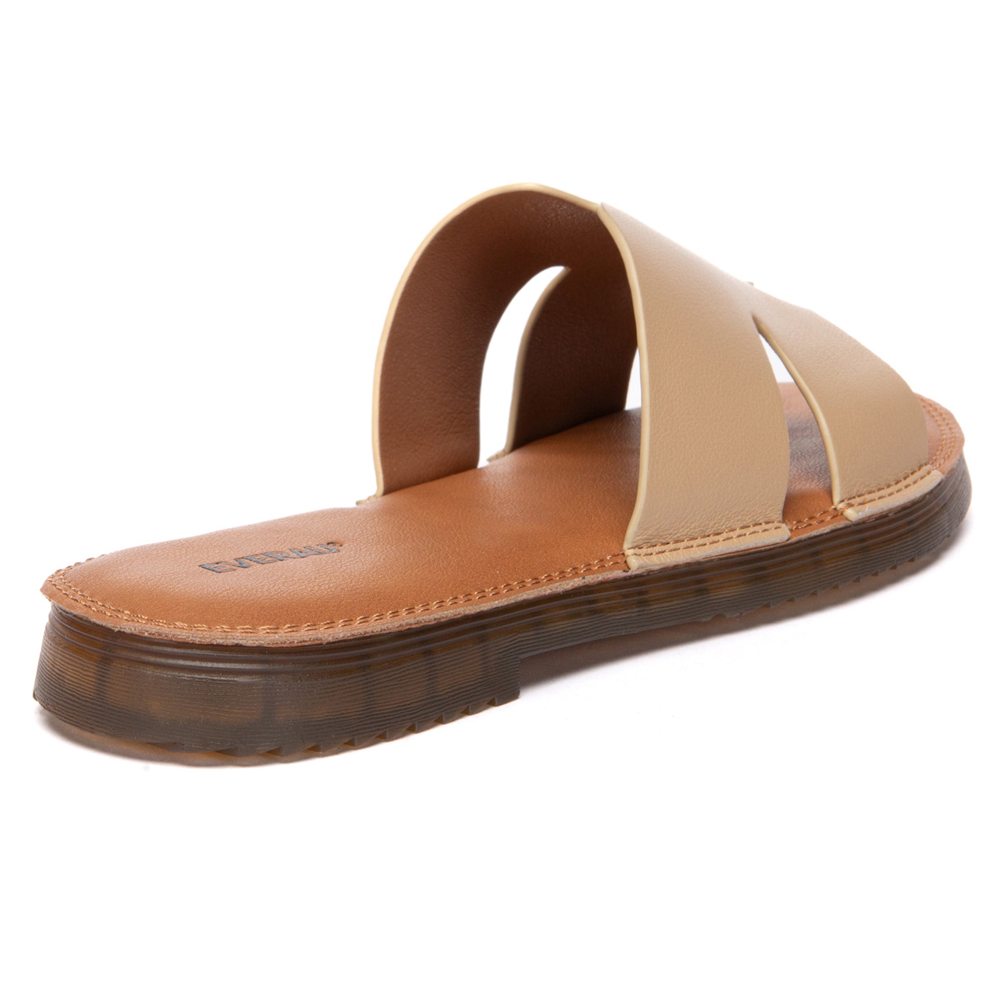 EverUgg leather woven flat slides for women, stylish slip-on slippers with woven detailing and comfortable flat sole.