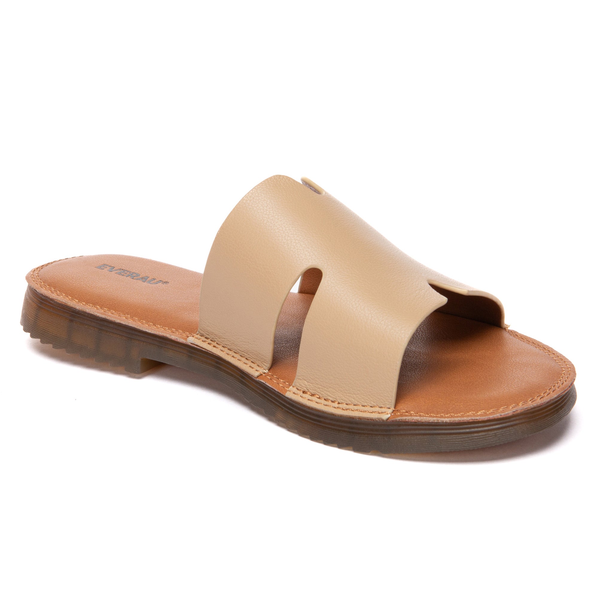 EverUgg leather woven flat slide shoes for women, showcasing stylish slip-on slippers with woven leather design.
