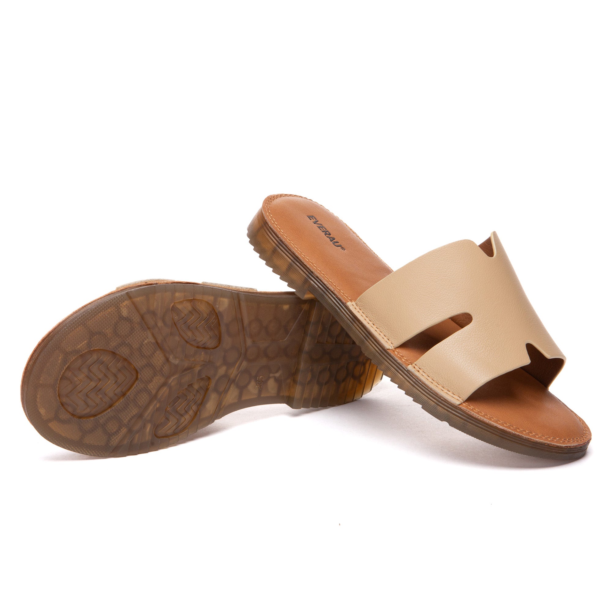 EverUgg leather woven flat slides for women, stylish slip-on slippers with a woven design and comfortable flat sole.