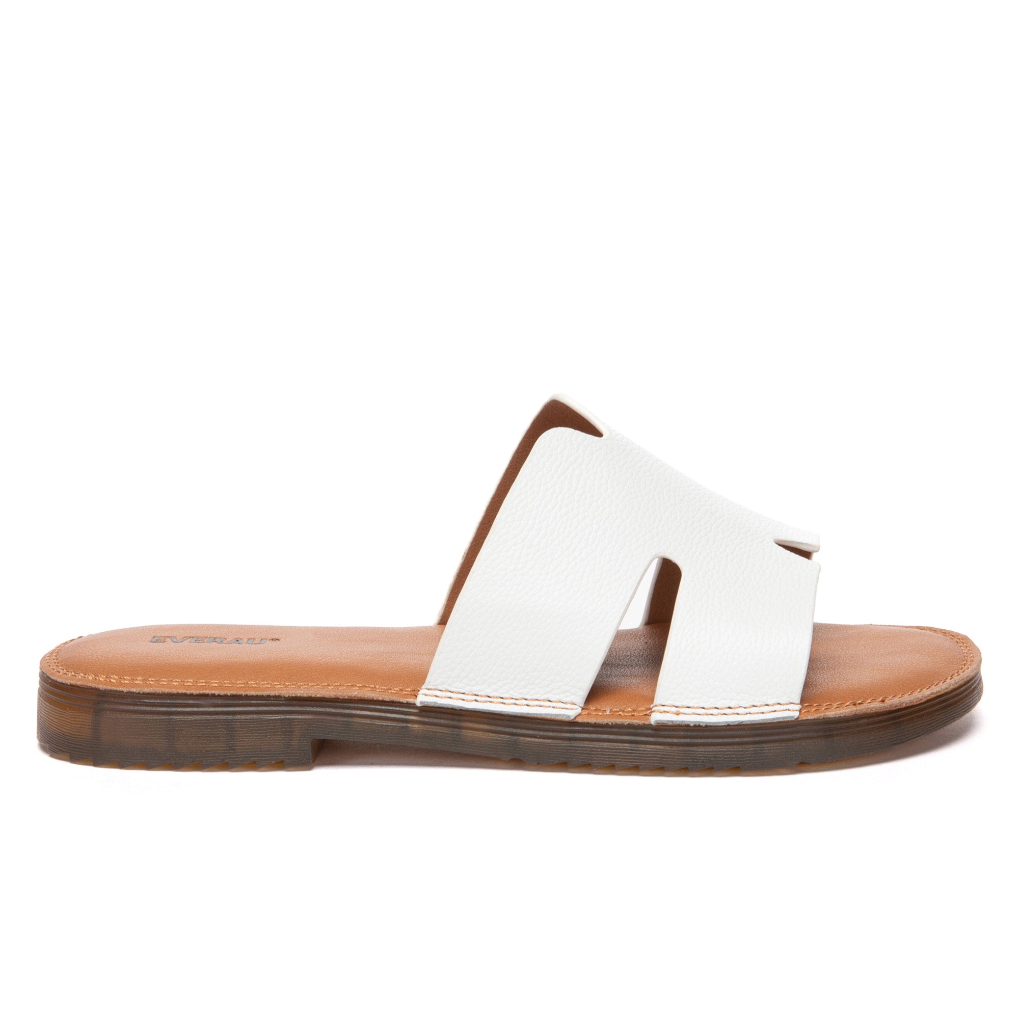 EverUgg leather woven flat slides for women, stylish slip-on slippers with a woven design, perfect for casual wear.