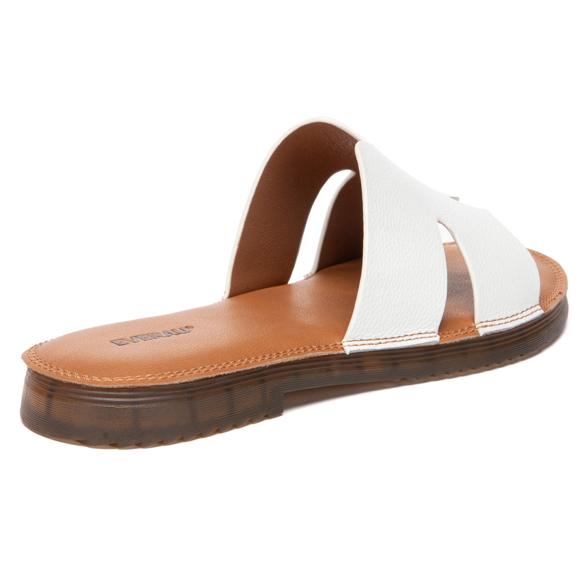 EverUgg leather woven flat slides for women, showcasing the stylish woven strap and sleek flat sole.