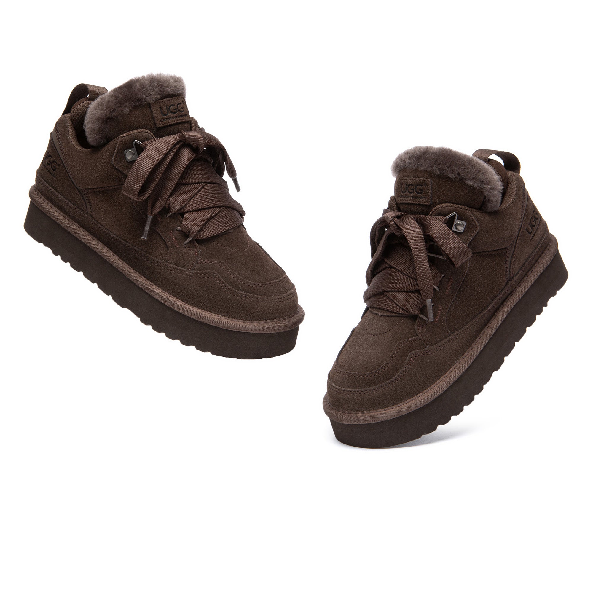 EverUgg Lowmael Lace-Up Sneakers with white and beige design, featuring classic UGG styling and durable laces.
