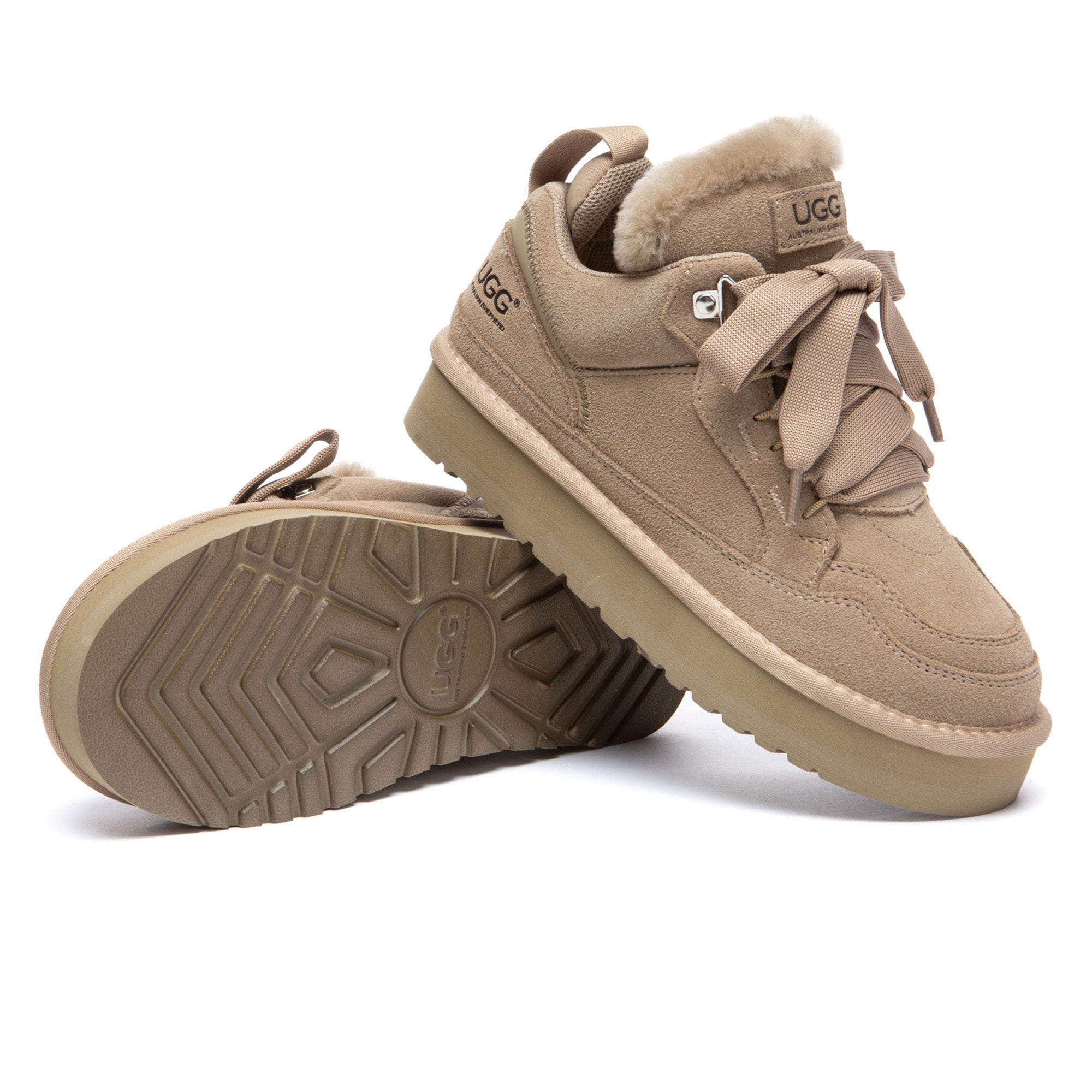 EverUgg Lowmael lace-up sneakers featuring a sleek design, white color, and comfortable rubber soles.