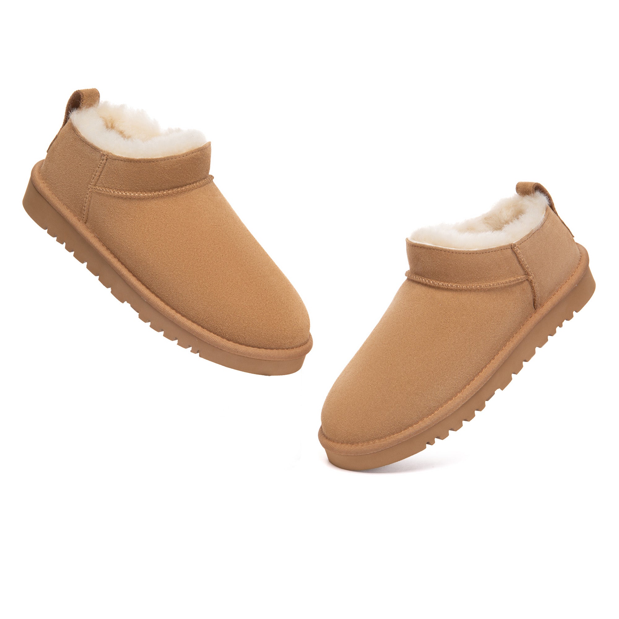 EverUgg Lune Nano Ankle Classic UGG Boots in tan with plush sheepskin lining and ankle height, featuring a suede exterior.