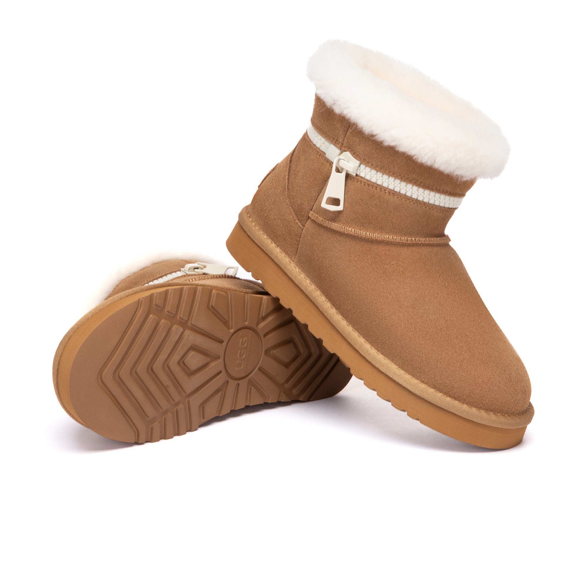 EverUgg Lynn Zip Mini ankle UGG boots for women featuring a zipper detail and classic shearling lining.