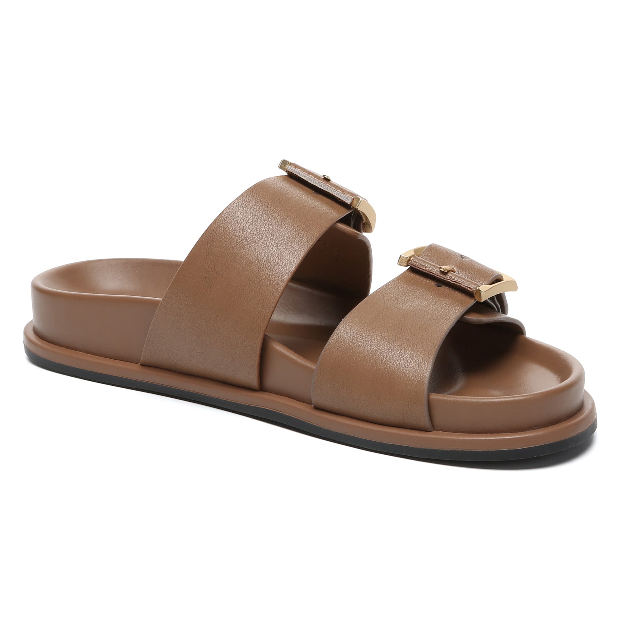 EverUgg Manisha Buckle Leather Sandals featuring adjustable buckle straps and tan leather material, suitable for casual wear.