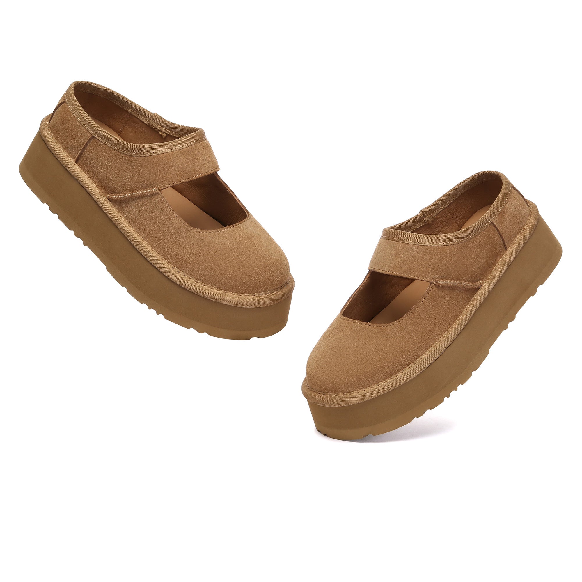 EverUgg Mary Jane platform slippers with cushioned insoles and ankle straps, showcasing stylish and comfortable footwear.