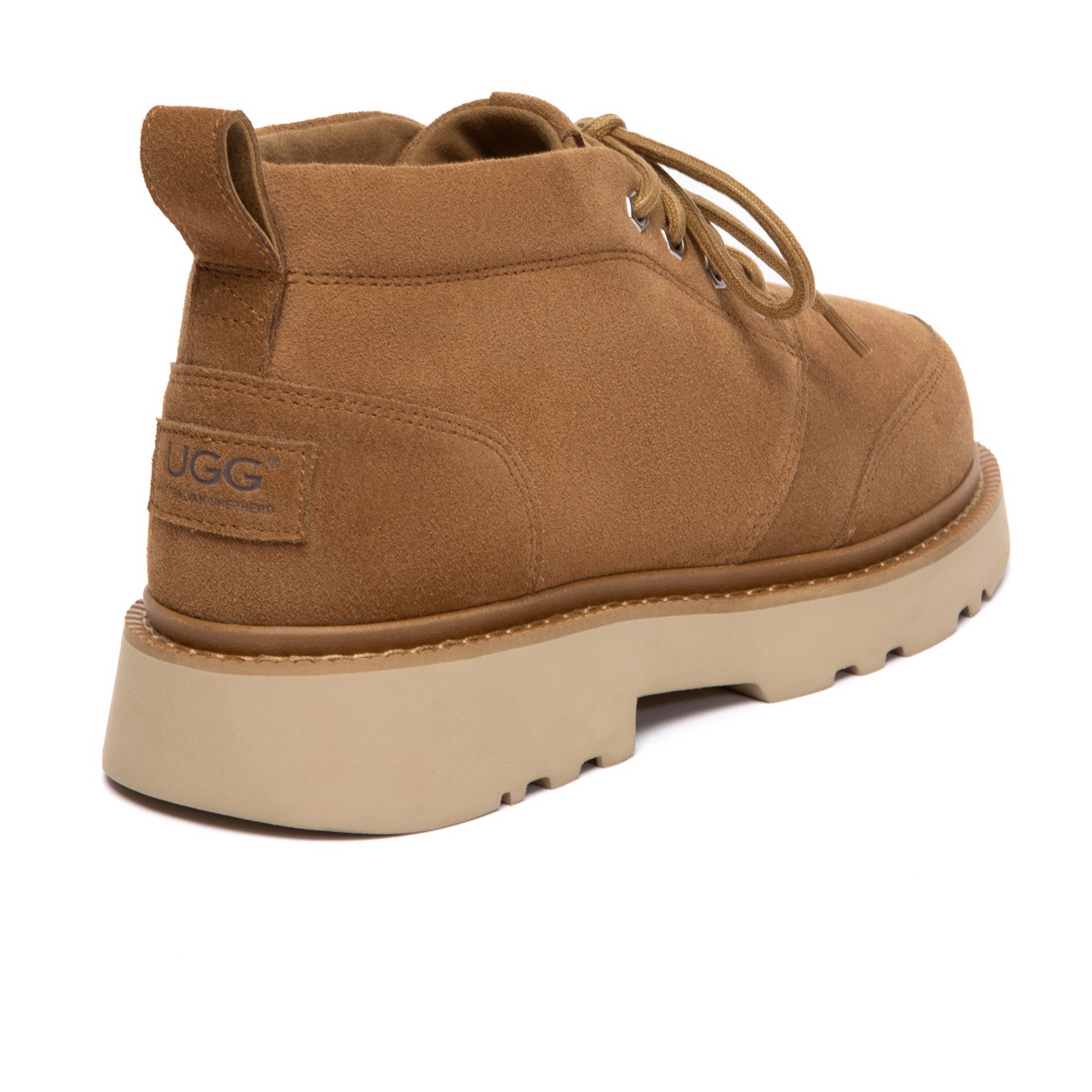 Men's casual UGG Chukka boots with lace-up design, ankle height, made by EverUgg, featuring rugged leather material.