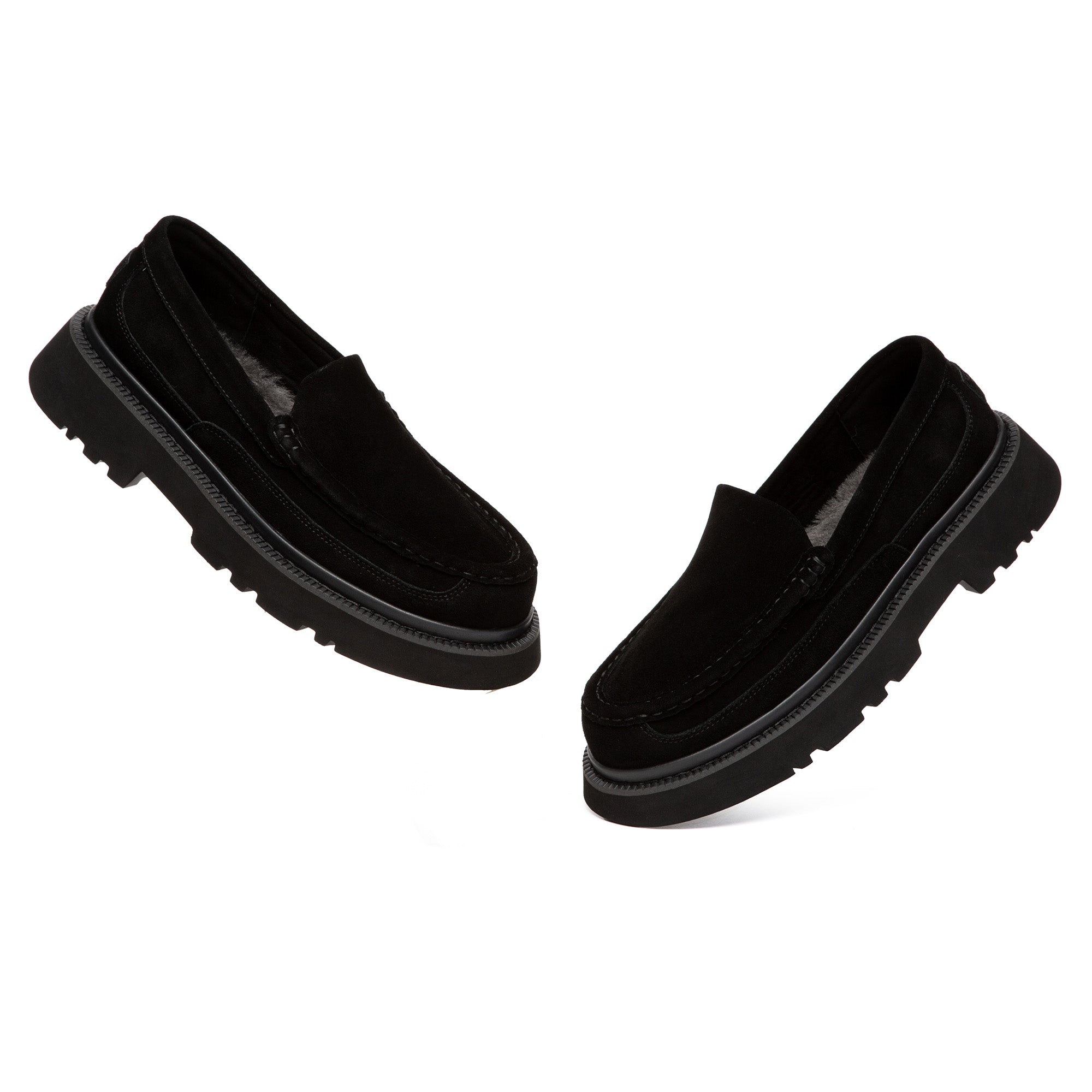 Men's casual UGG loafers by EverUgg, featuring soft leather flats with stitching and slip-on design, shown on a neutral background.
