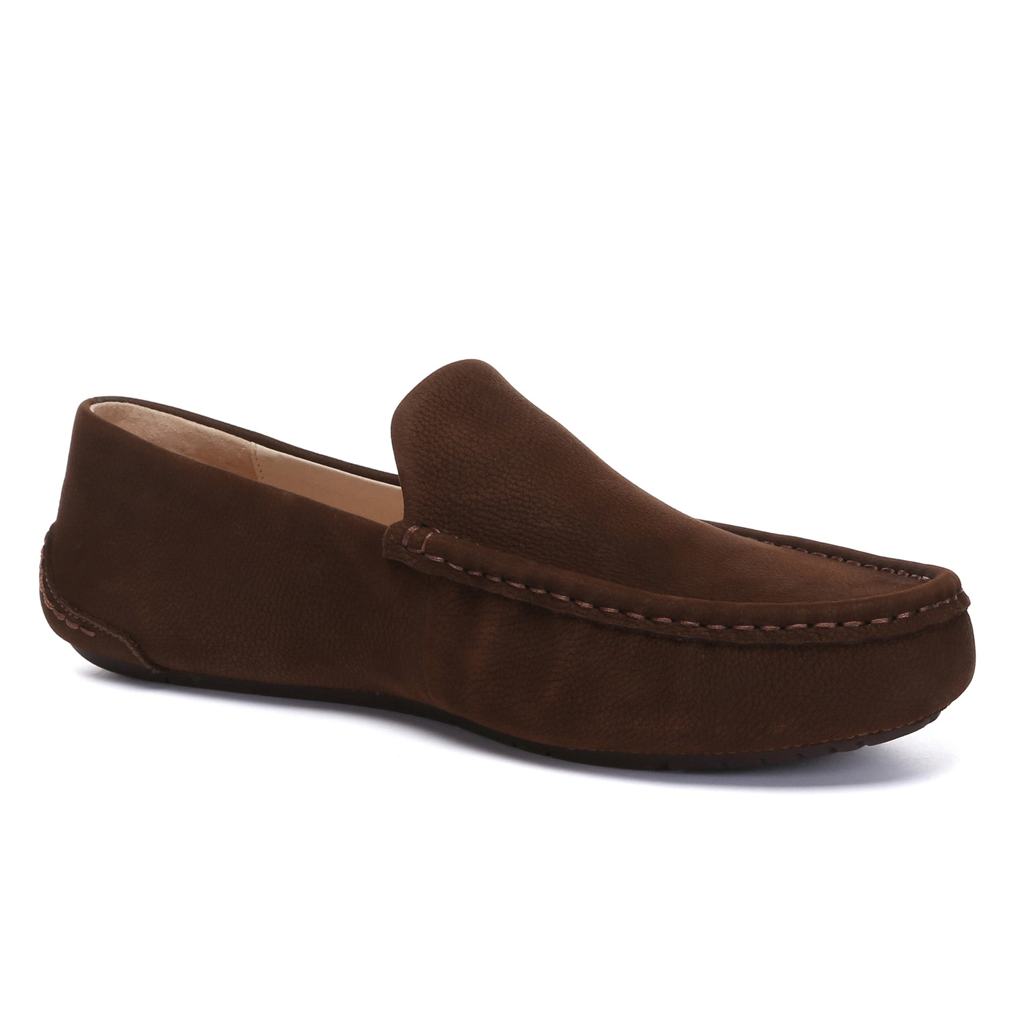 Men's EverUgg casual slip-on moccasin loafers in tan leather with a rounded toe and flexible sole, designed for comfortable everyday wear.