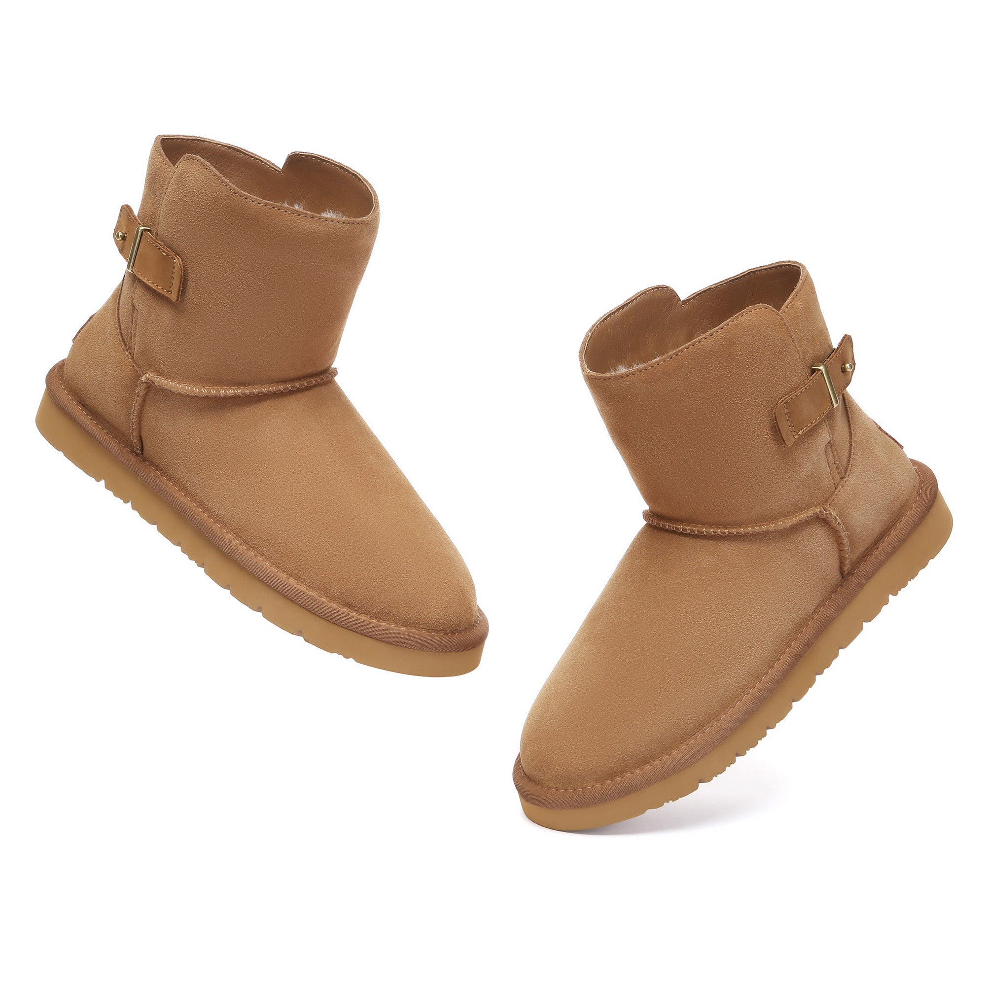 EverUgg Mid-Calf Buckle Mini Classic UGG Boots with buckle details and soft suede material in a stylish mid-calf design.
