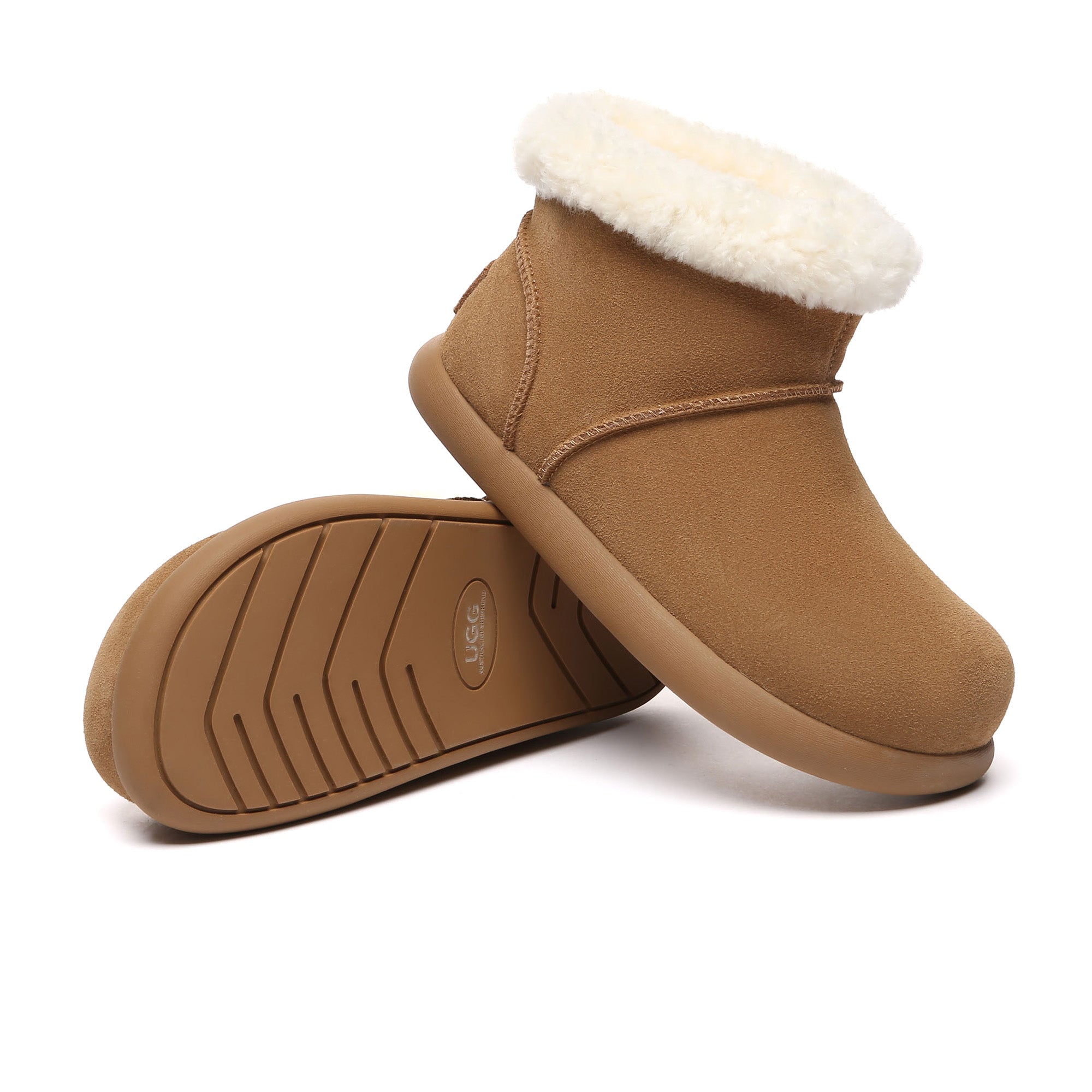 EverUgg Mini Ankle Classic UGG Boots for women, showcasing cozy, soft suede with plush sheepskin lining and ankle-length design.