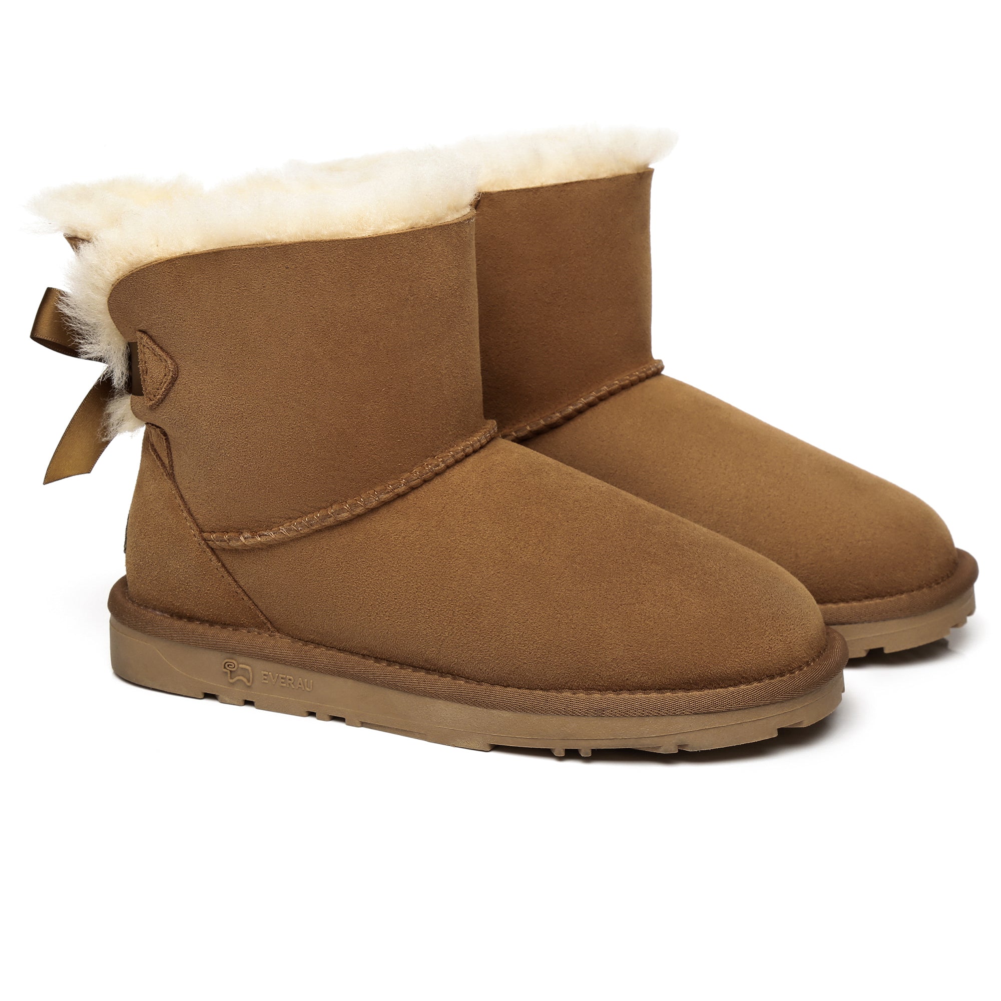 EverUgg Mini Back Bow UGG Boots featuring a stylish back bow and cozy design, shown in a close-up view of the boots.