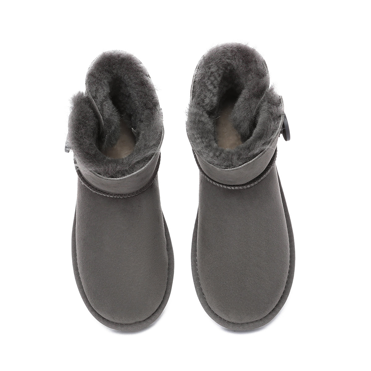 Grey EverUgg Mini Button UGG Boots for women, classic slip-on shoes with button accents and plush interior.