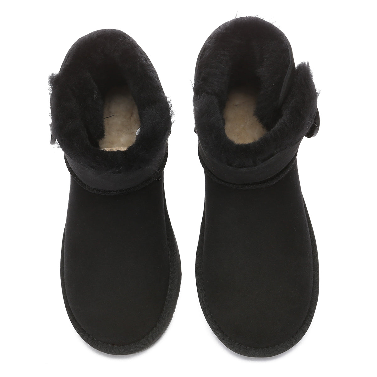 Black Mini Button UGG Boots for women by EverUgg, showcasing classic UGG style with button accents and cozy design.