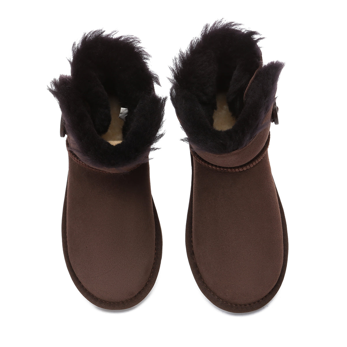 Chocolate mini button UGG boots for women by EverUgg, showcasing the classic UGG style with button details and cozy fit.