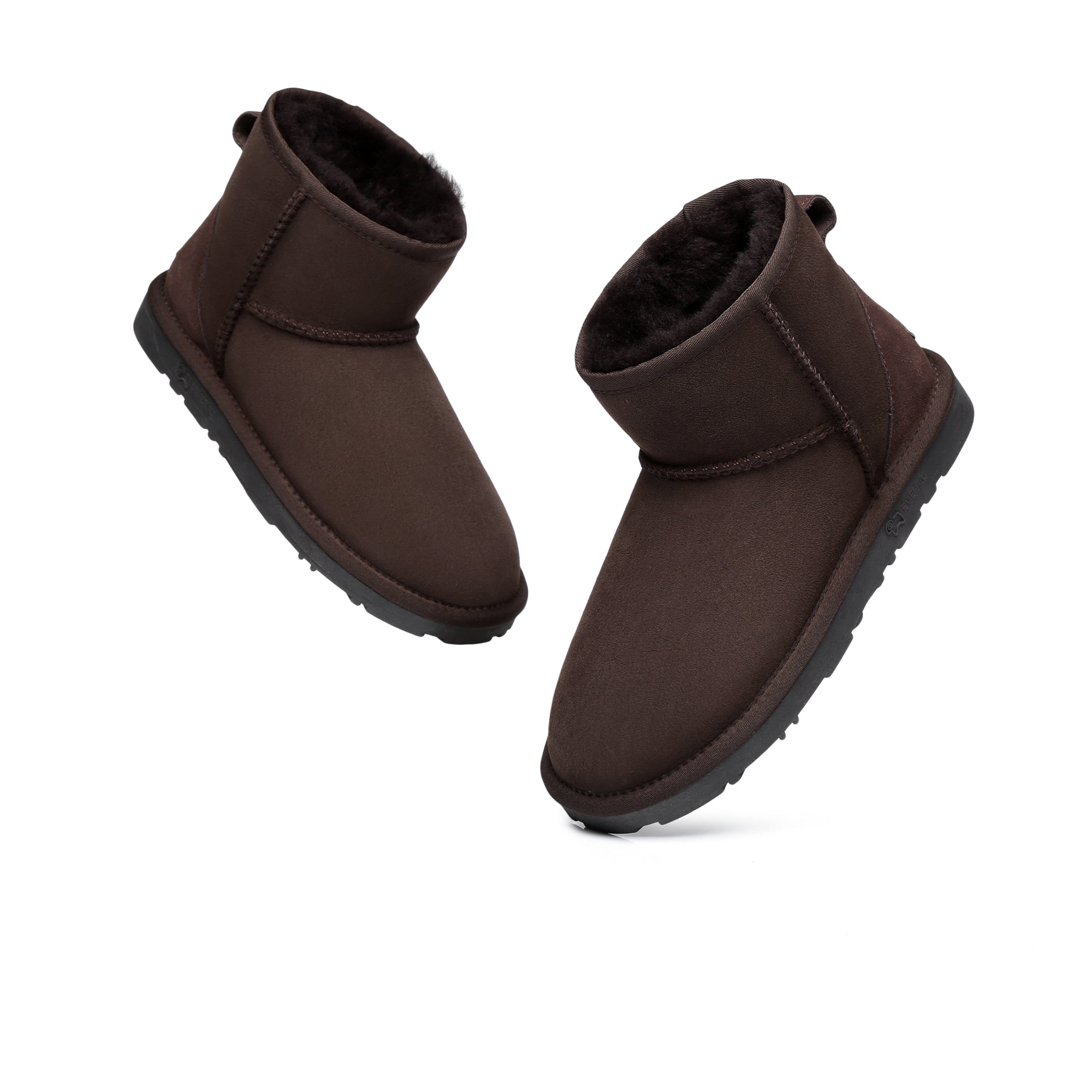 EverUgg Mini Classic Sheepskin UGG boots for women, cozy ankle footwear with soft sheepskin lining and suede exterior.