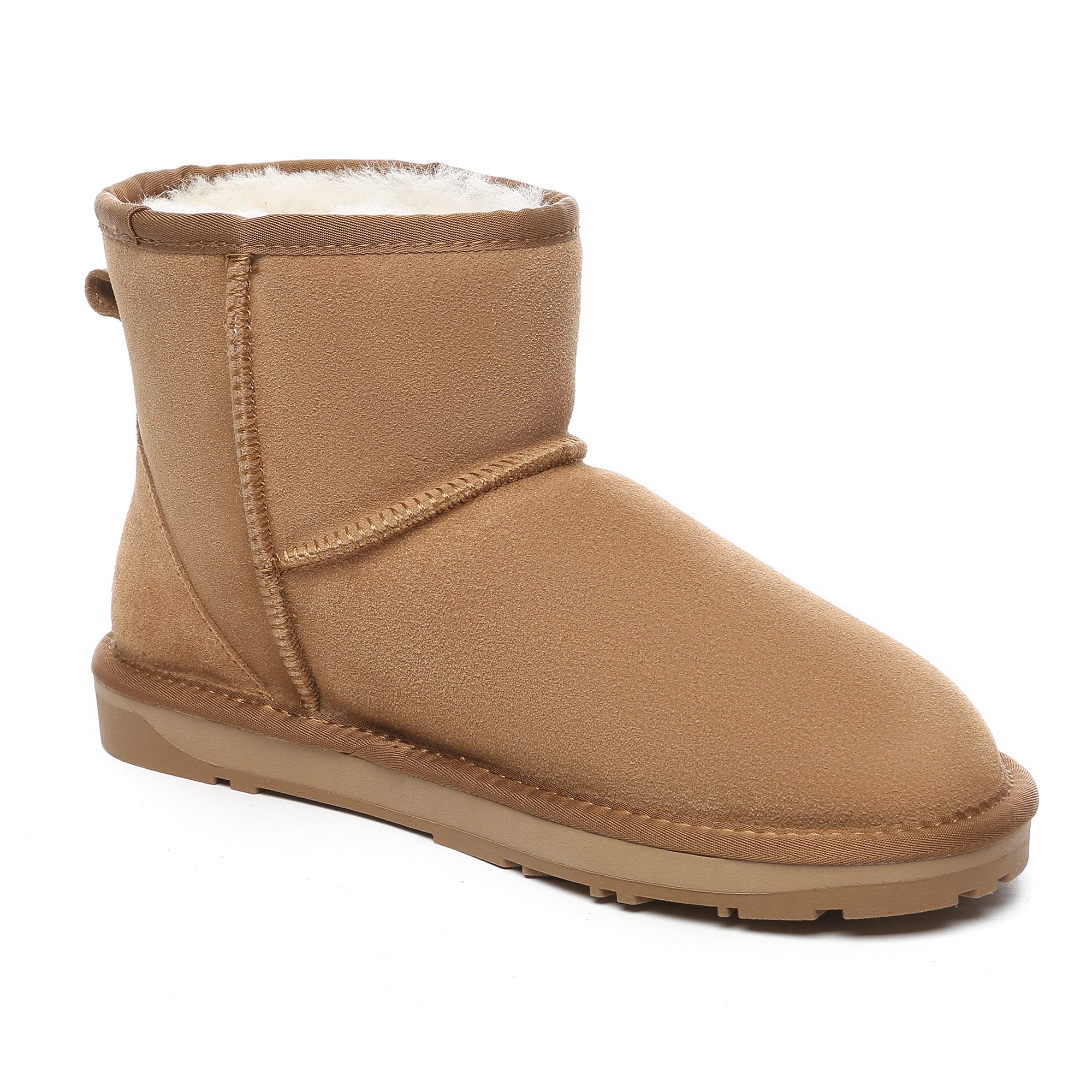 Mini classic UGG boots from EverUgg in chestnut, featuring plush sheepskin lining and soft suede exterior.