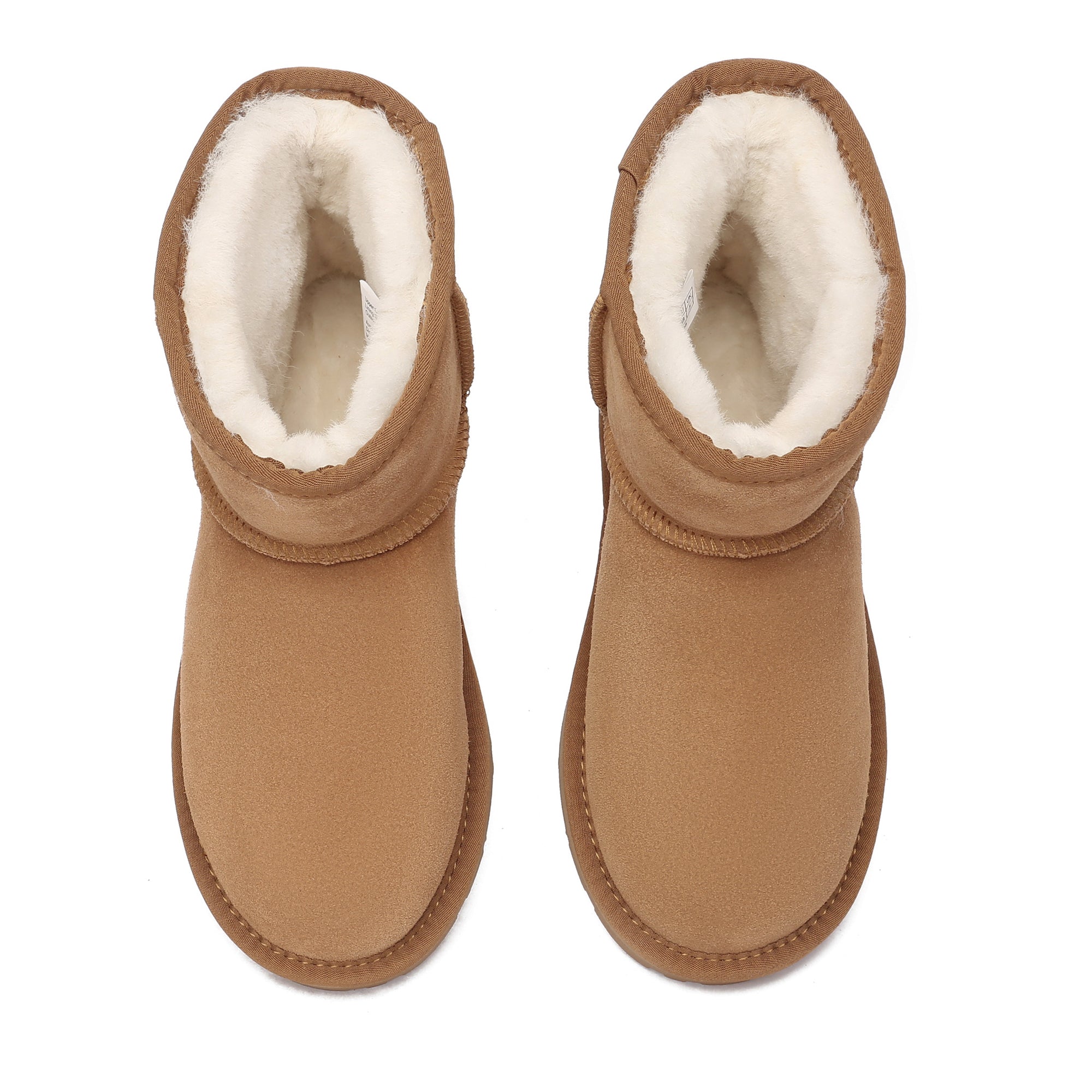 Mini Classic UGG Boots by EverUgg, cozy suede boots with plush lining and ankle height, shown in chestnut color.