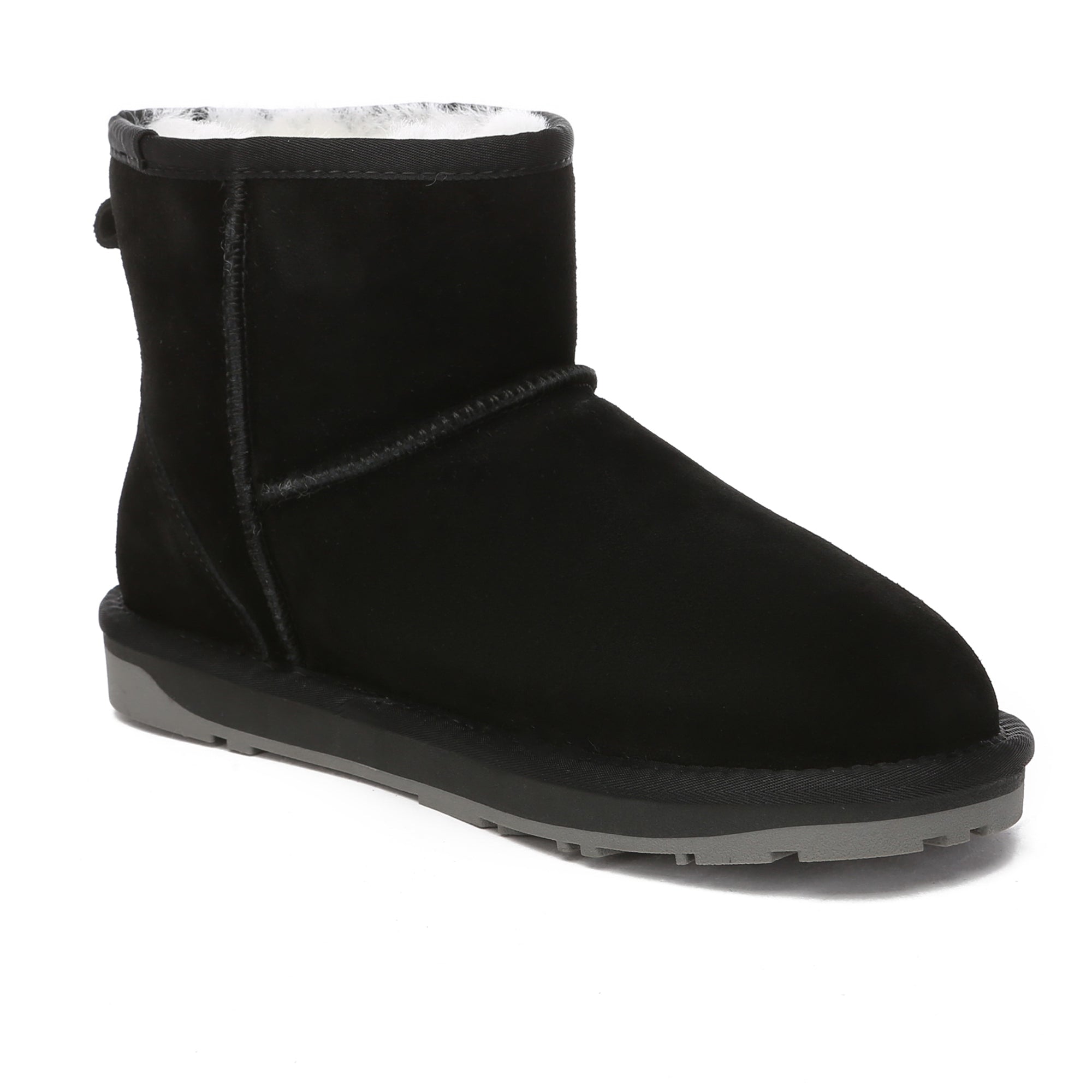Black Mini Classic UGG Boots by EverUgg featuring soft sheepskin lining and durable rubber soles.