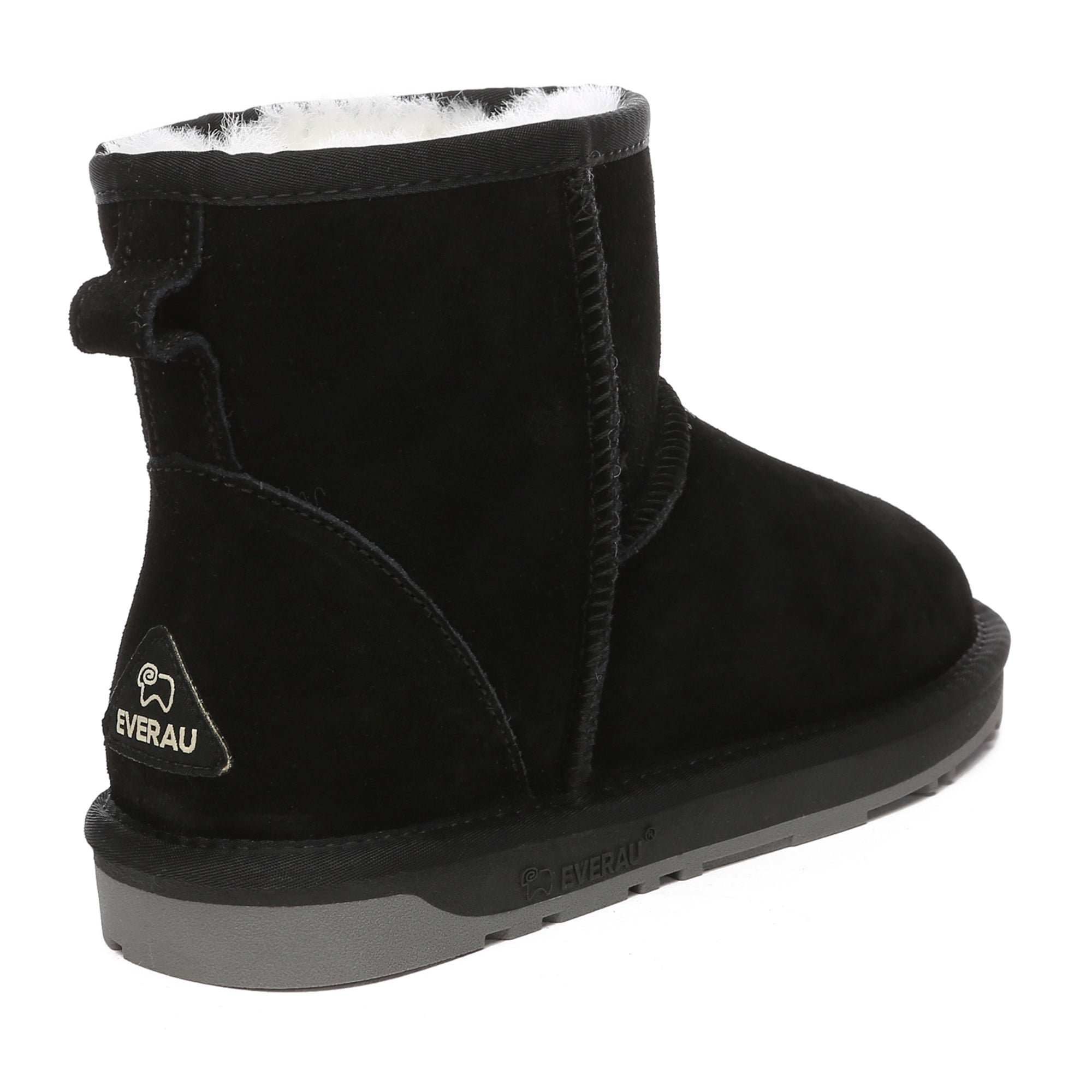 Black Mini Classic UGG Boots by EverUgg, showcasing cozy sheepskin lining and durable suede exterior.