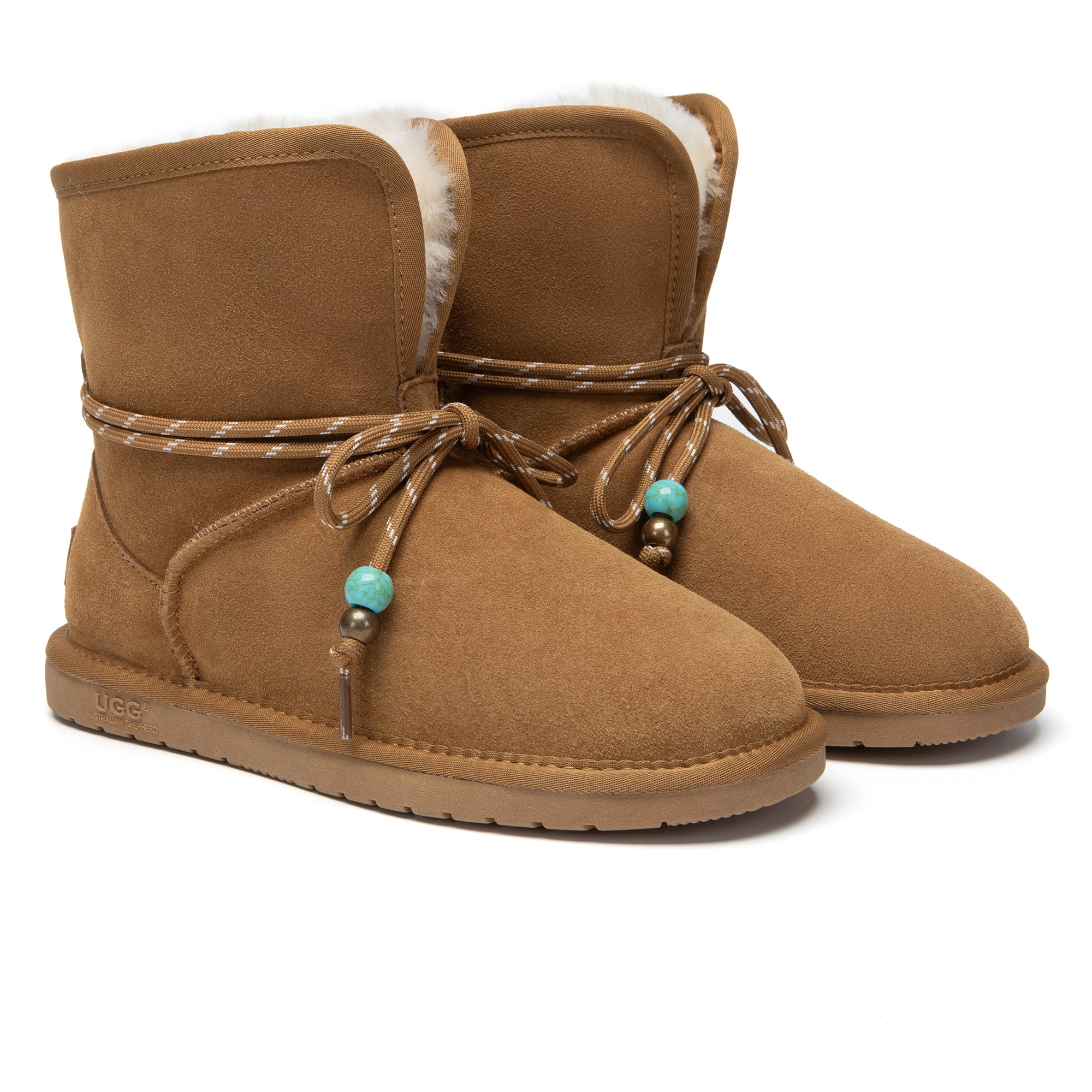 Mini foldable ankle UGG boots by EverUgg featuring soft suede material and a cozy shearling lining, designed for stylish comfort.