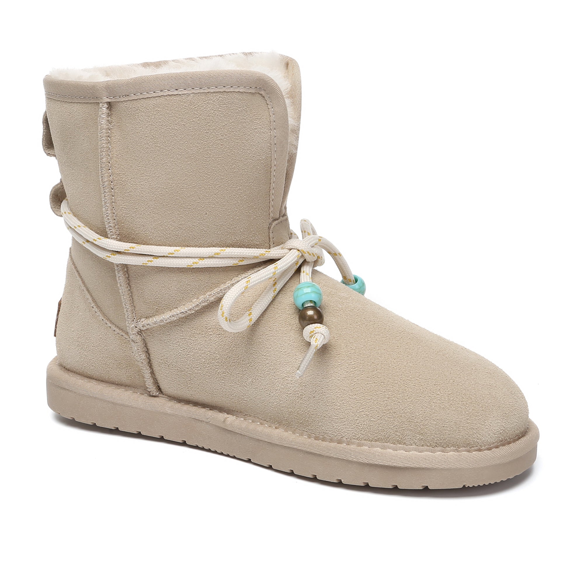Mini foldable ankle UGG boots by EverUgg, showing soft suede material, fold-over design, and sturdy sole for women’s fashion footwear.
