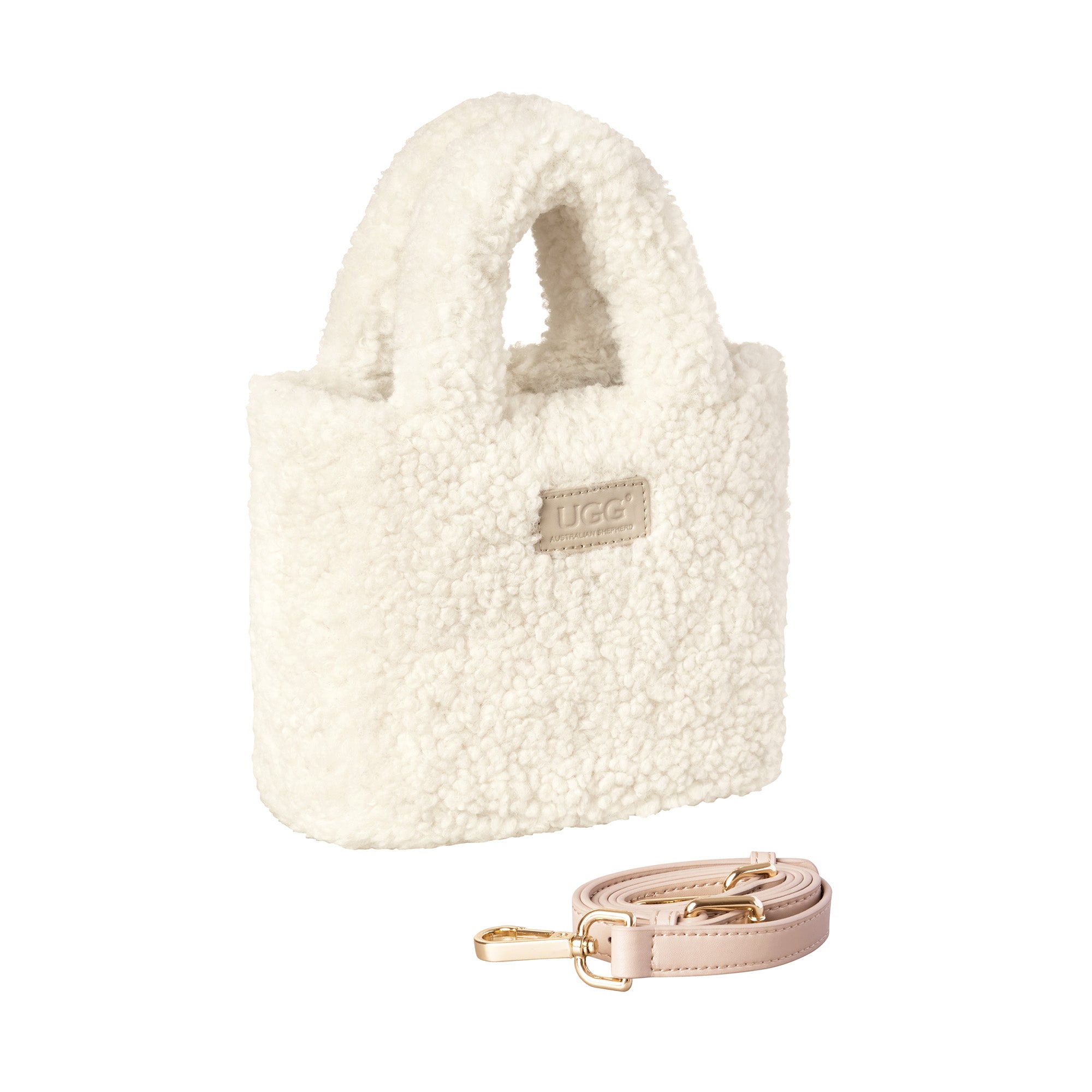 Mini Teddy UGG handbag by EverUgg featuring soft teddy bear fabric, compact size, and stylish design with a top handle.