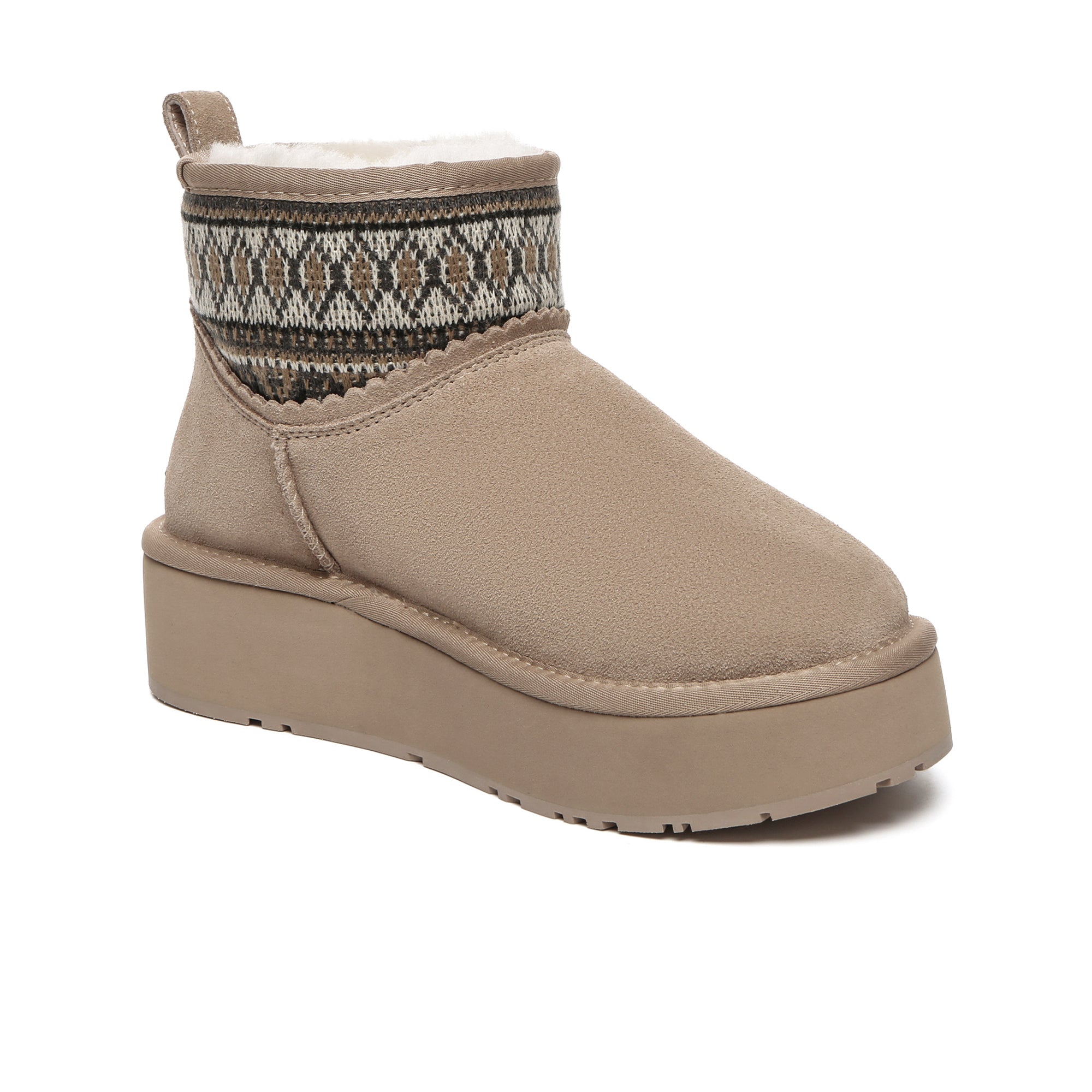EverUgg mini woven ankle platform shoes for women, stylish UGG boots with a woven design and platform sole.