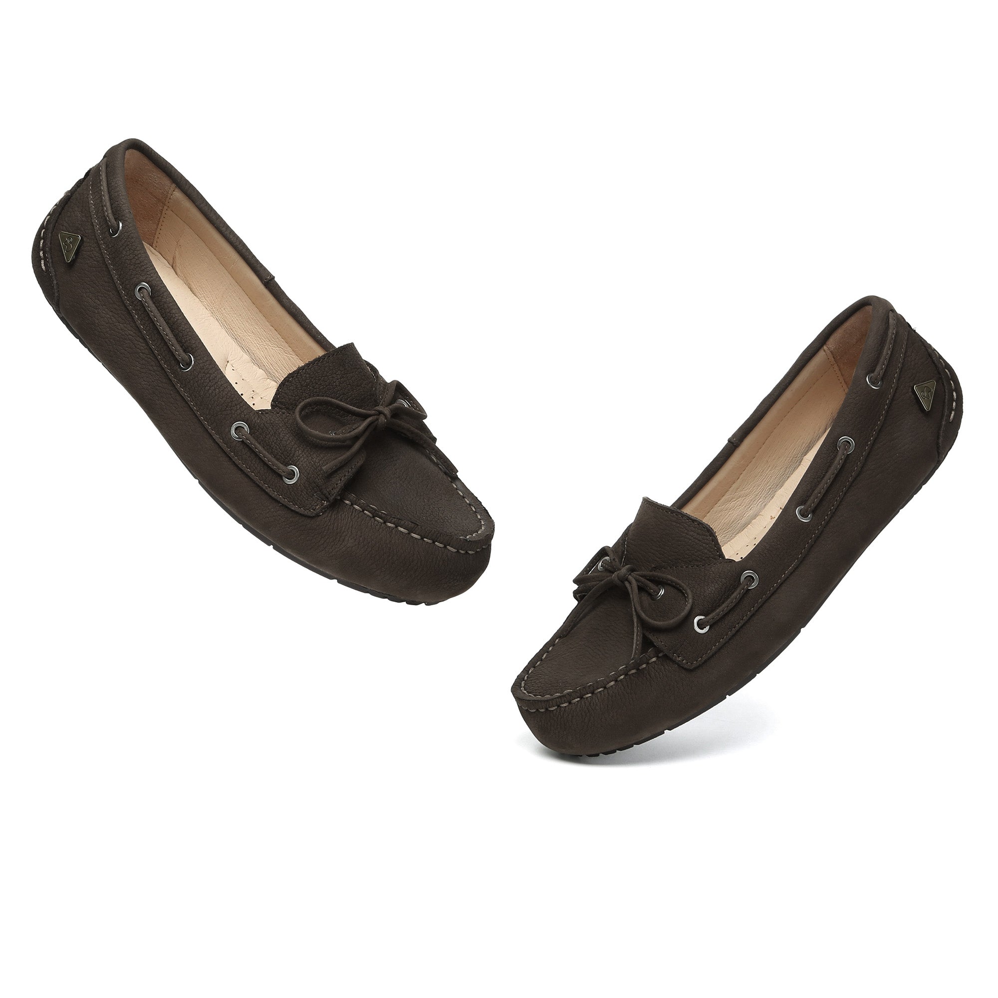EverUgg Monty casual leather loafer moccasins flats, beige with stitched detailing and slip-on design on a neutral background.