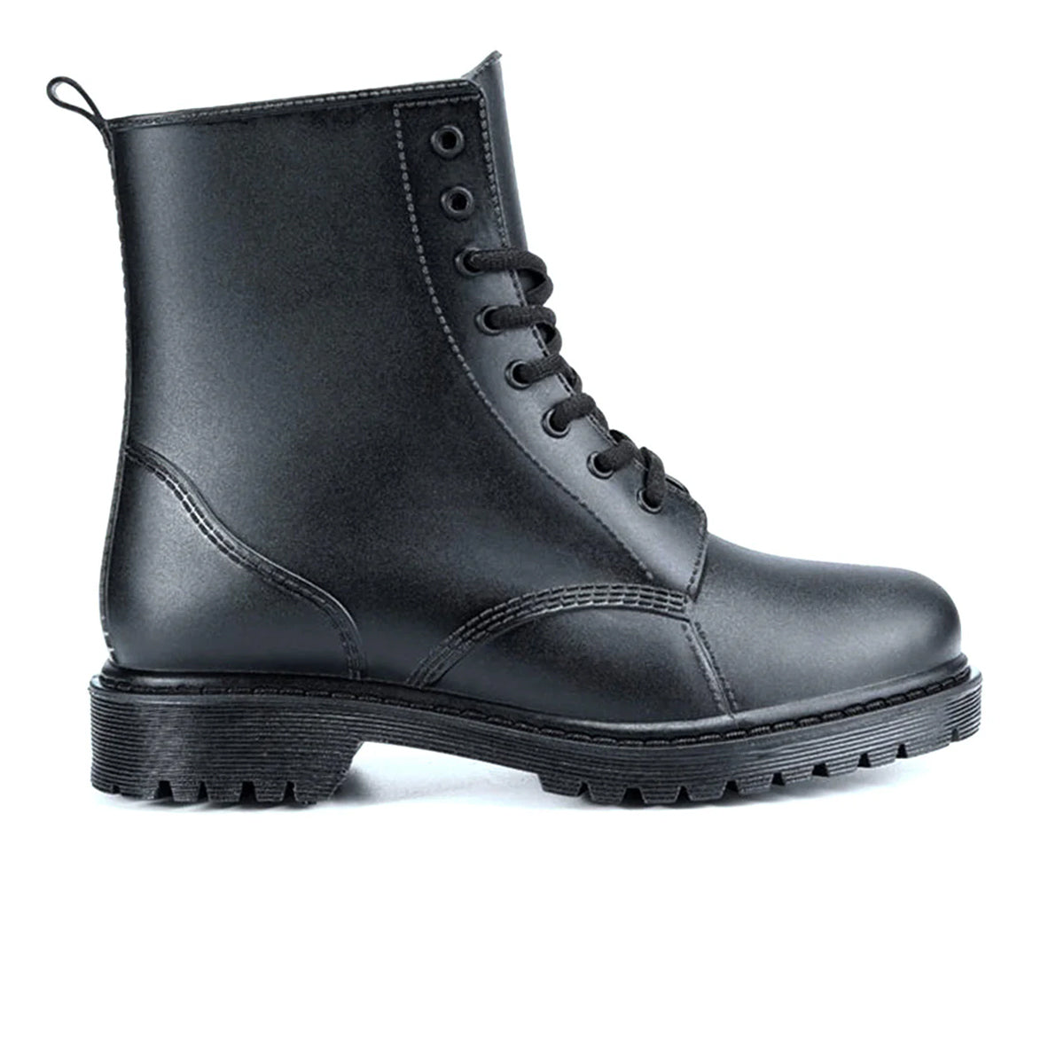 AllSlides Nomad Black Waterproof Boots showing sturdy rubber soles and sleek waterproof design for rainy weather.