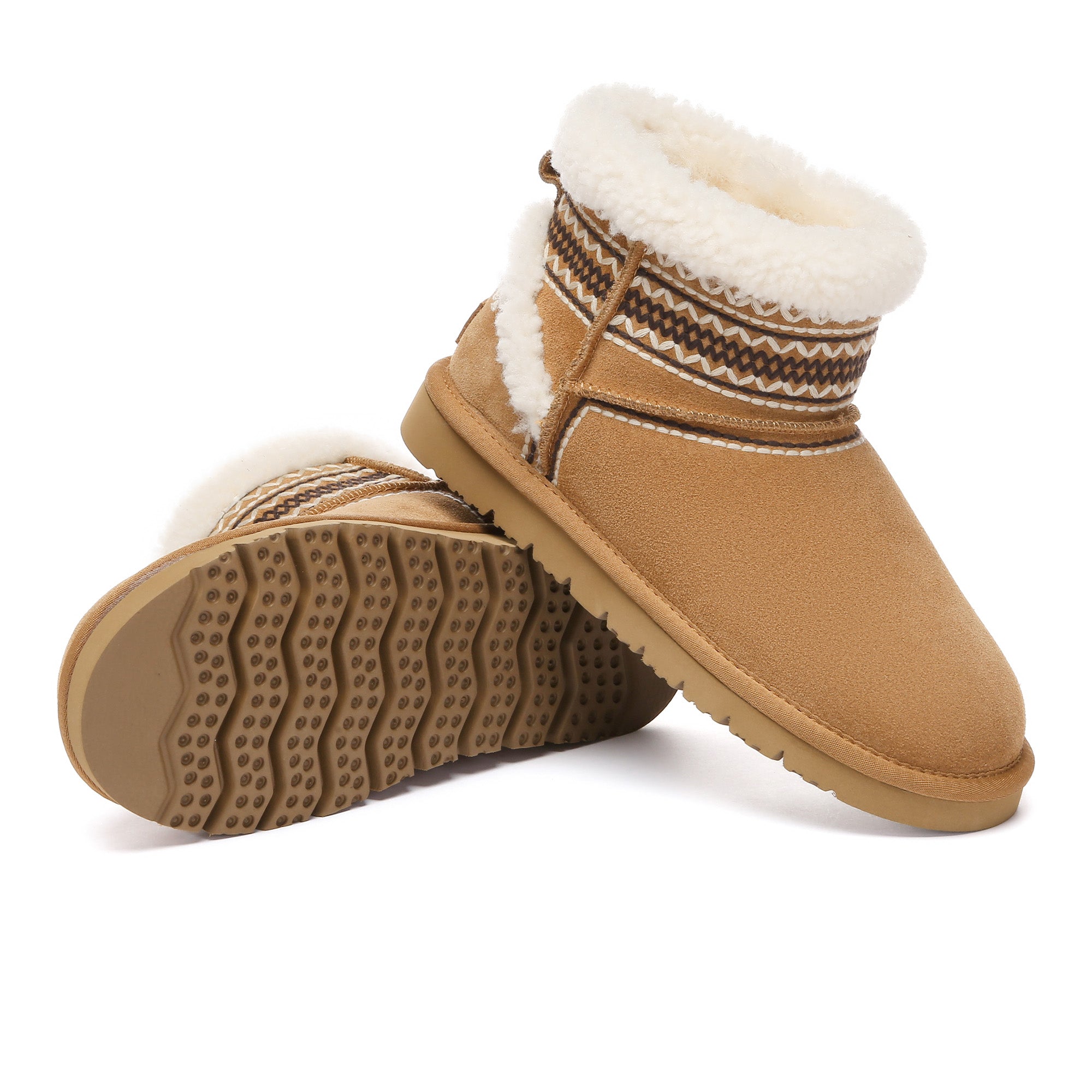 EverUgg Nordic pattern shearling UGG boots for women, showcasing cozy shearling lining and Nordic-inspired knit design.