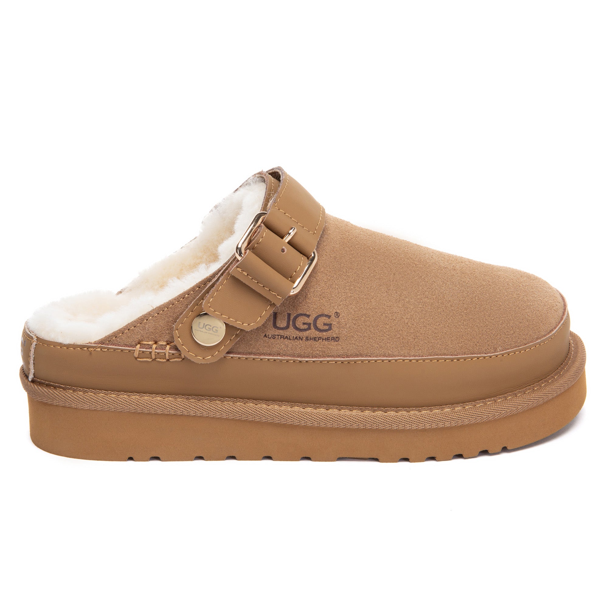 EverUgg Norv Slingback Platform Slippers showing beige slip-on slippers with platform soles and slingback straps.