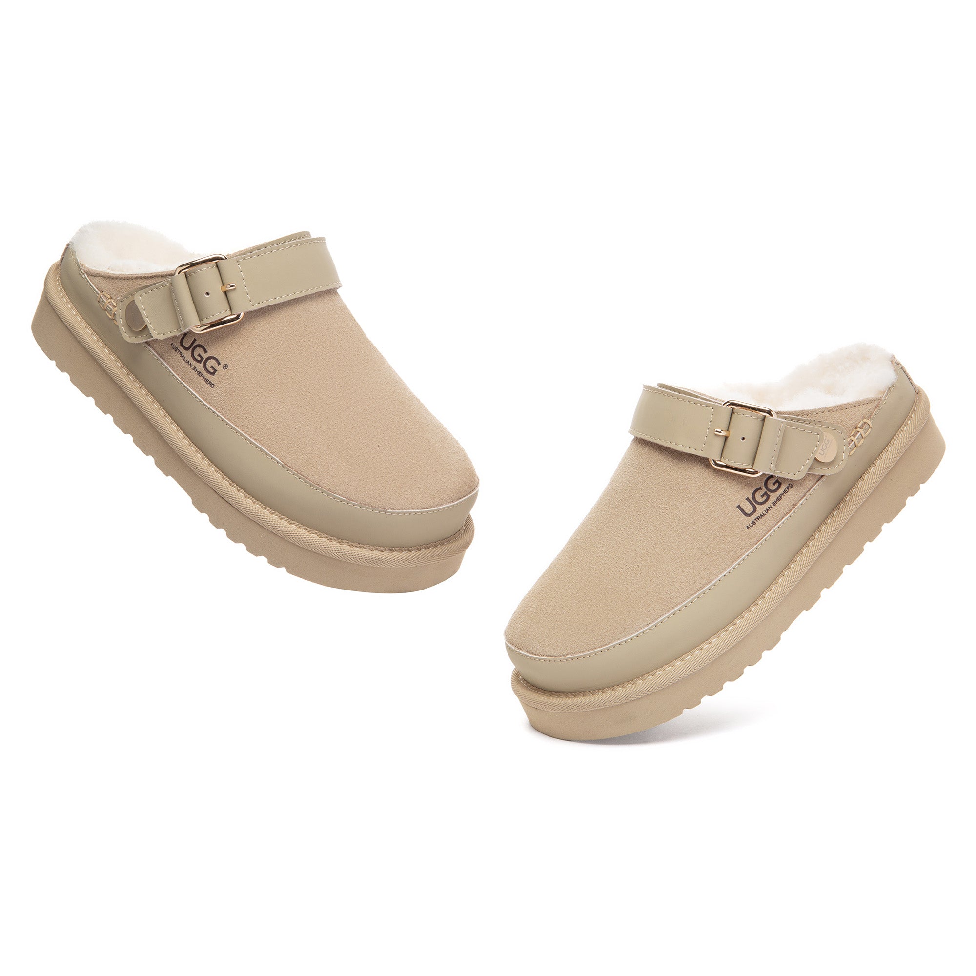 EverUgg Norv Slingback Platform Slippers with cushioned soles and open-back design, featuring beige fabric and platform heel.