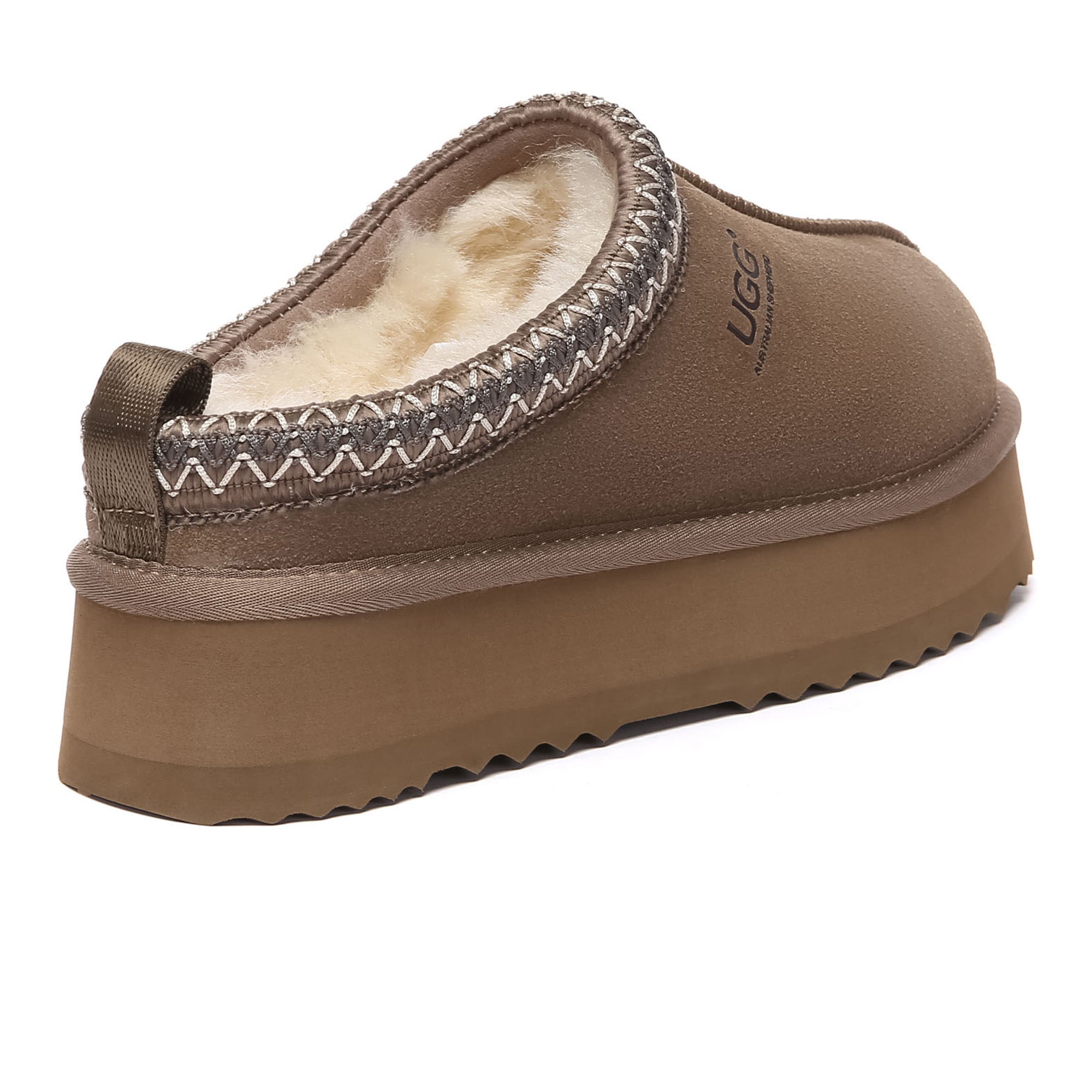 EverUgg Tazman multicolor UGG platform slippers for women, showing vibrant patterns and comfortable slip-on design.