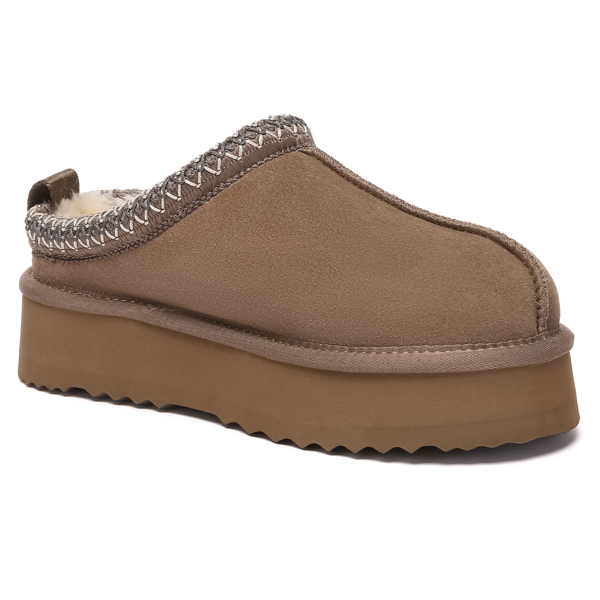 Multicolor Tazman UGG platform slippers for women by EverUgg, featuring plush material and a stylish slip-on design.