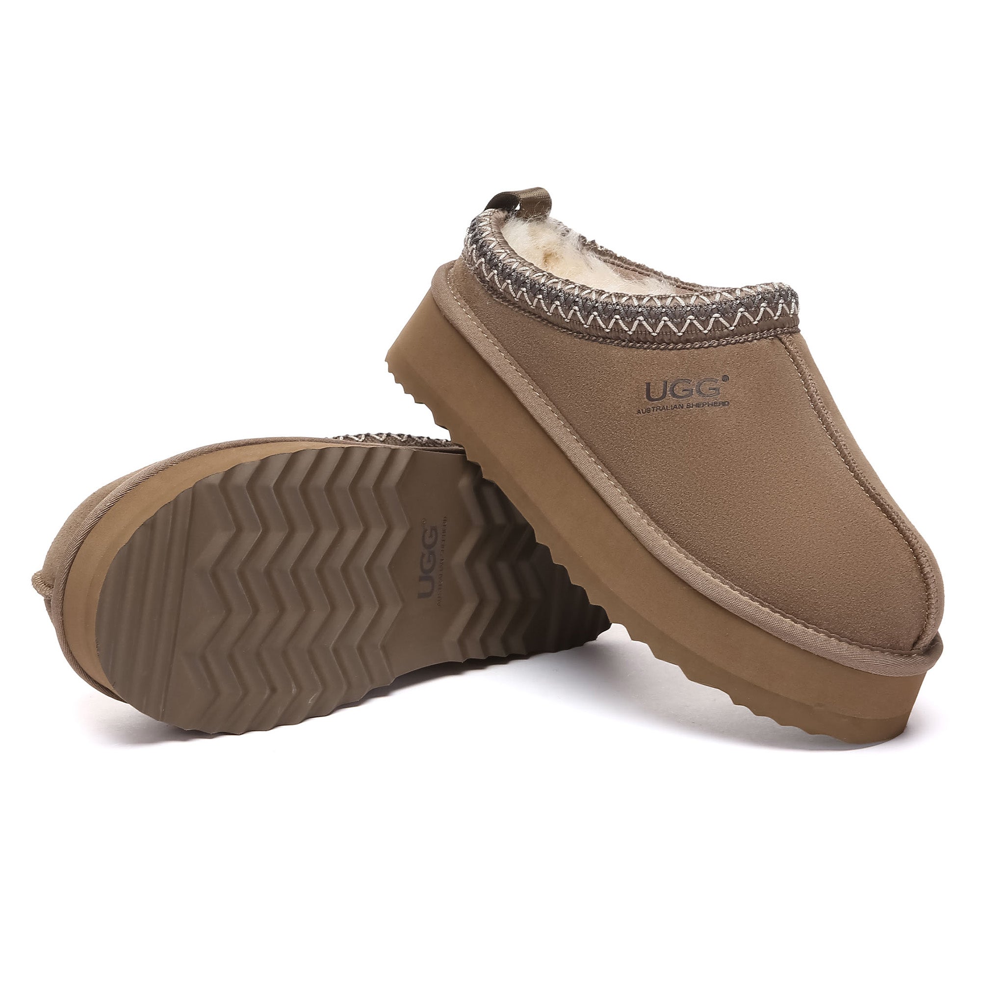 Multicolor Tazman UGG platform slippers for women with cozy sheepskin lining and chunky sole, from EverUgg.